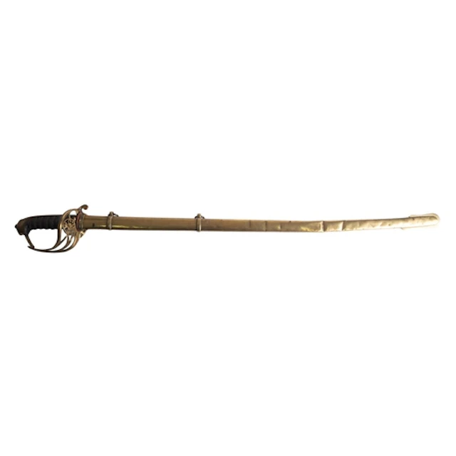 A Victorian officer's sword. Having an 80cm curved double ed...