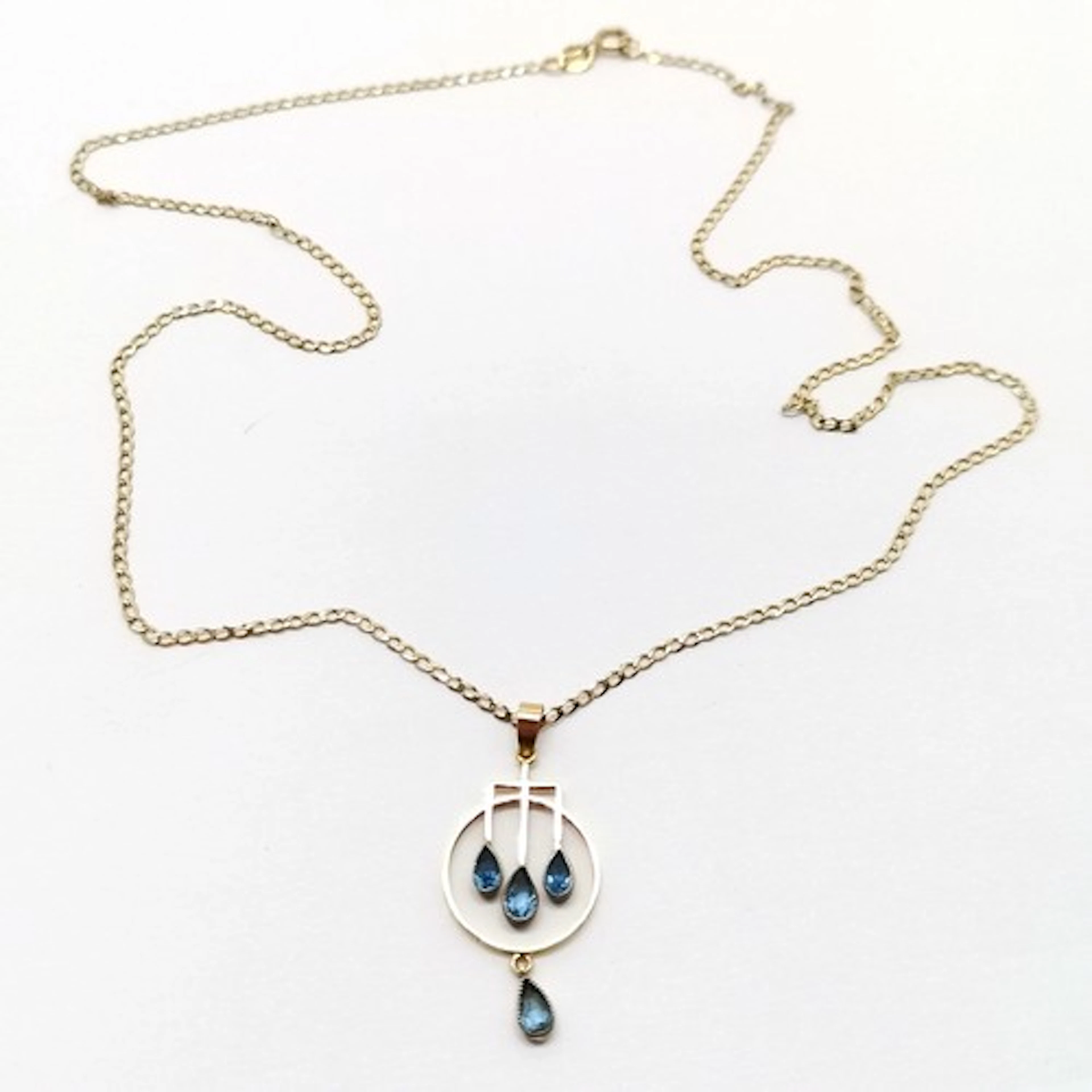 Antique 9ct marked gold Art Nouveau blue stone pendant (3cm)...