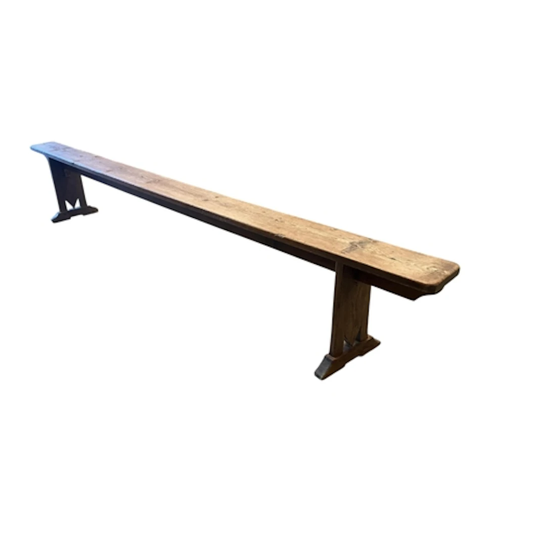 A French pine farmhouse bench, length 316cm, depth 35cm, hei...
