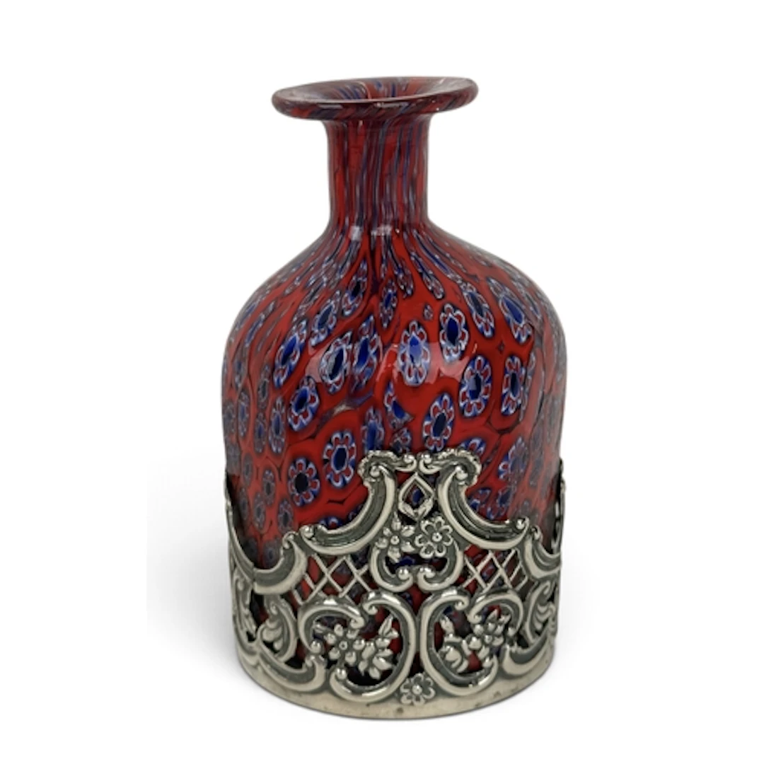 A MURANO GLASS VASE IN ASSOCIATED VICTORIAN SILVER MOUNT The...