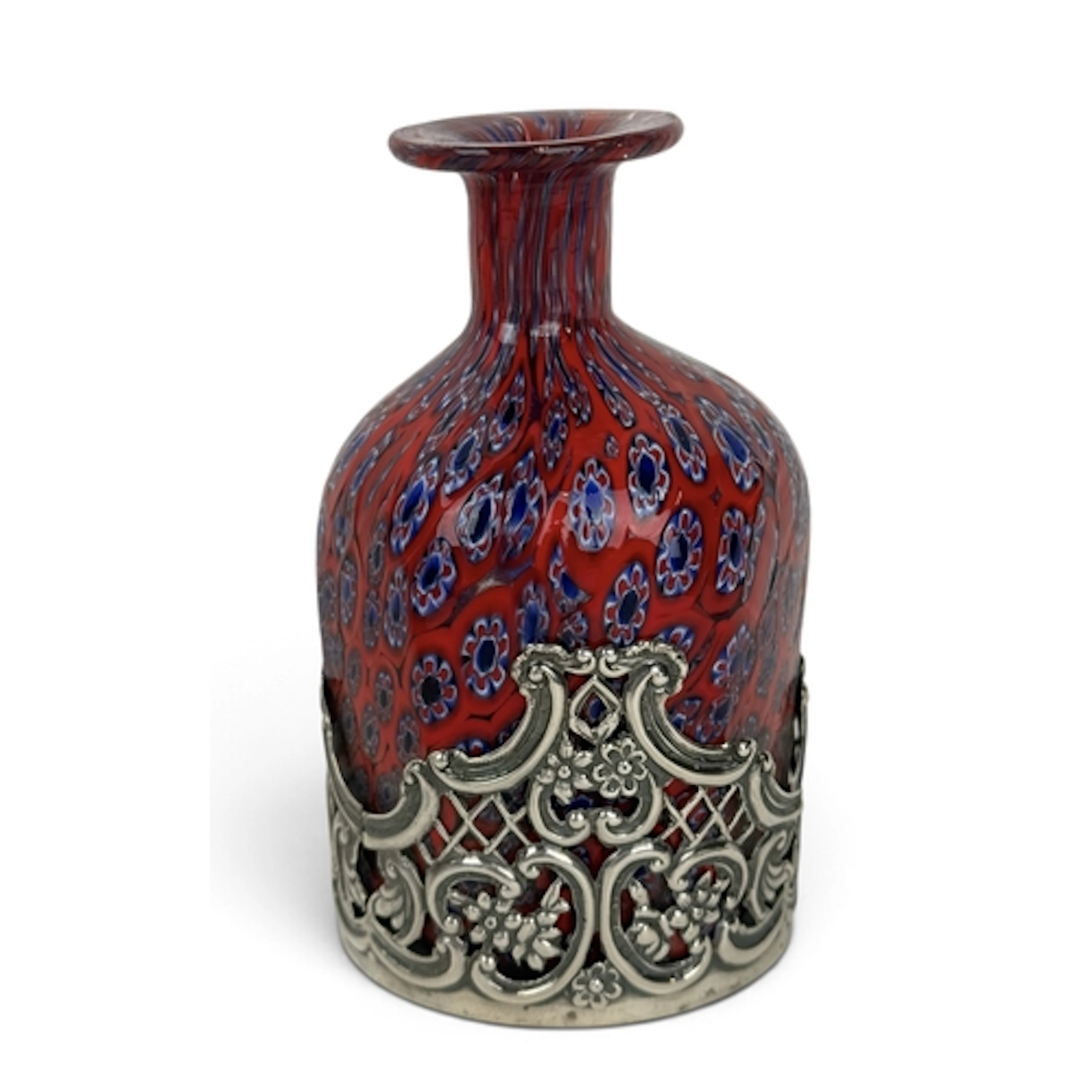 A MURANO GLASS VASE IN ASSOCIATED VICTORIAN SILVER MOUNT The...