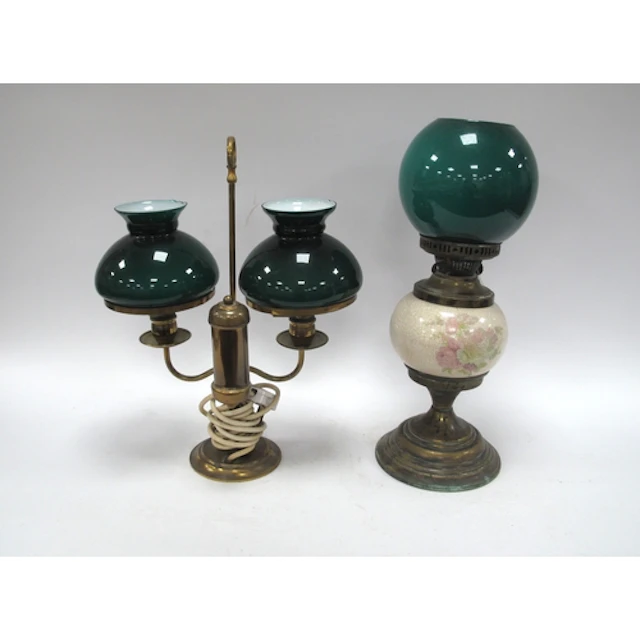 Two electric table lamps, including a vintage oil lamp-style...