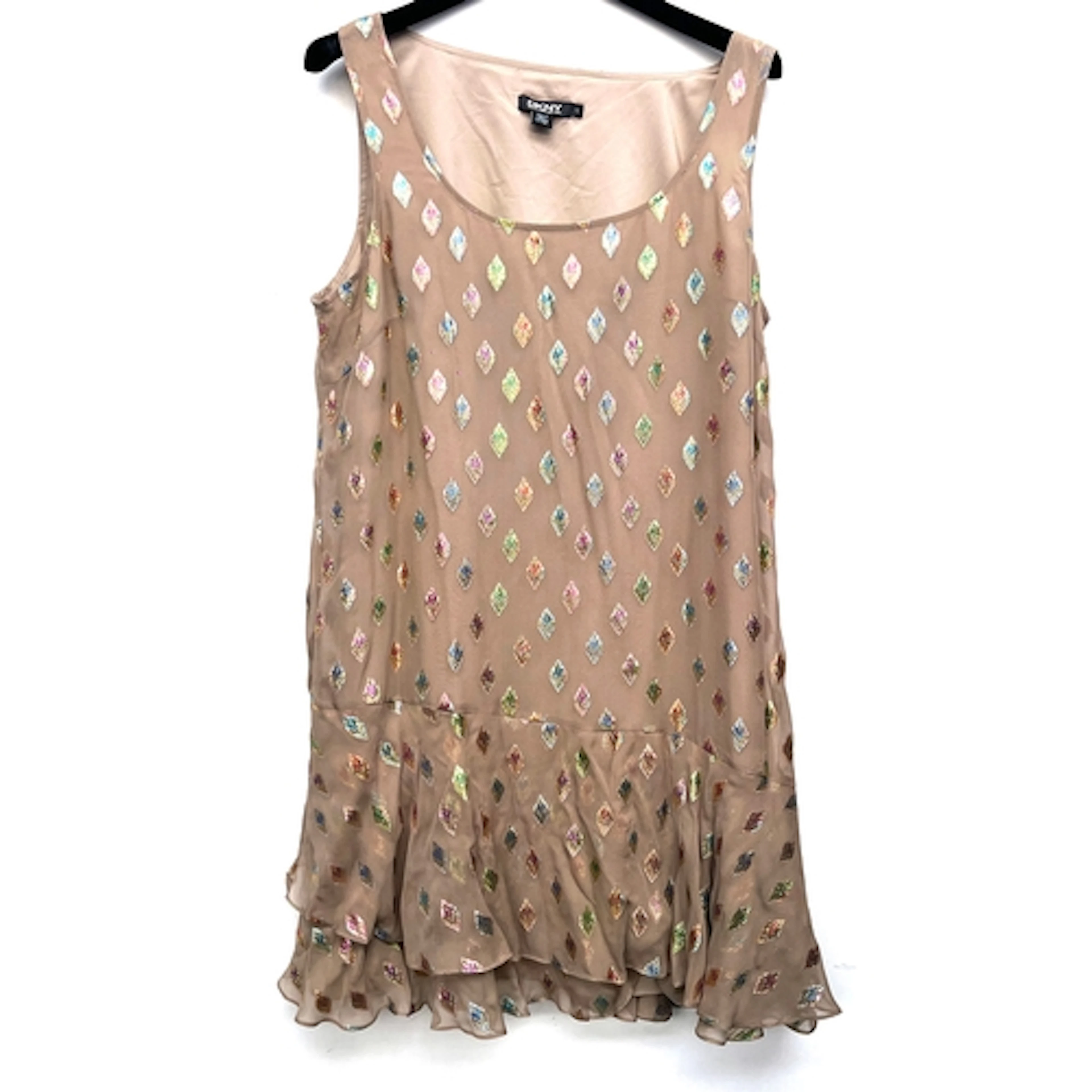 Four DKNY dresses: A DKNY brown silk blend dress with multic...
