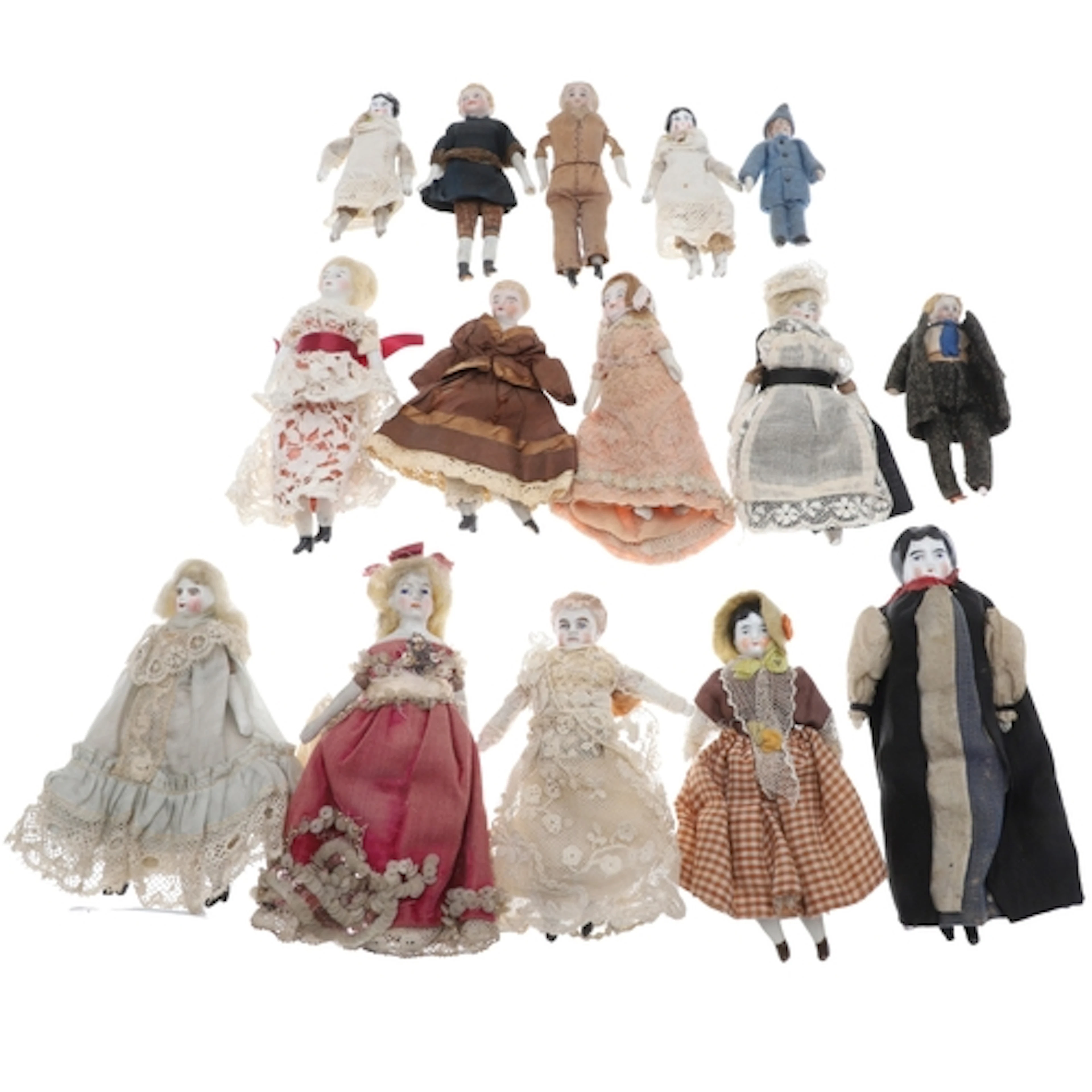 COLLECTION OF DOLLS HOUSE MINIATURE DOLLS. A collection of l...