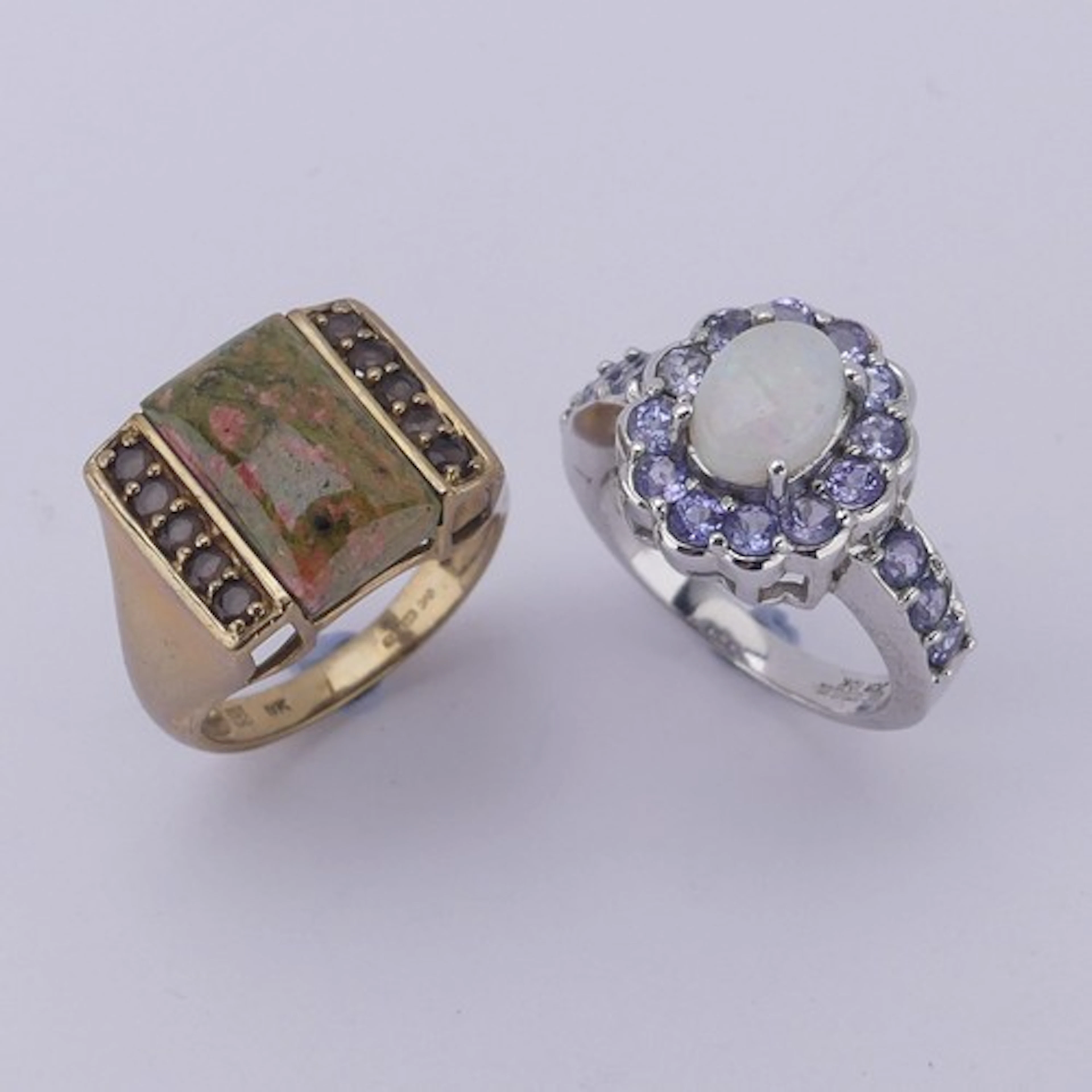 QVC; A unakite and smoky quartz Ring, mounted in 9ct yellow ...