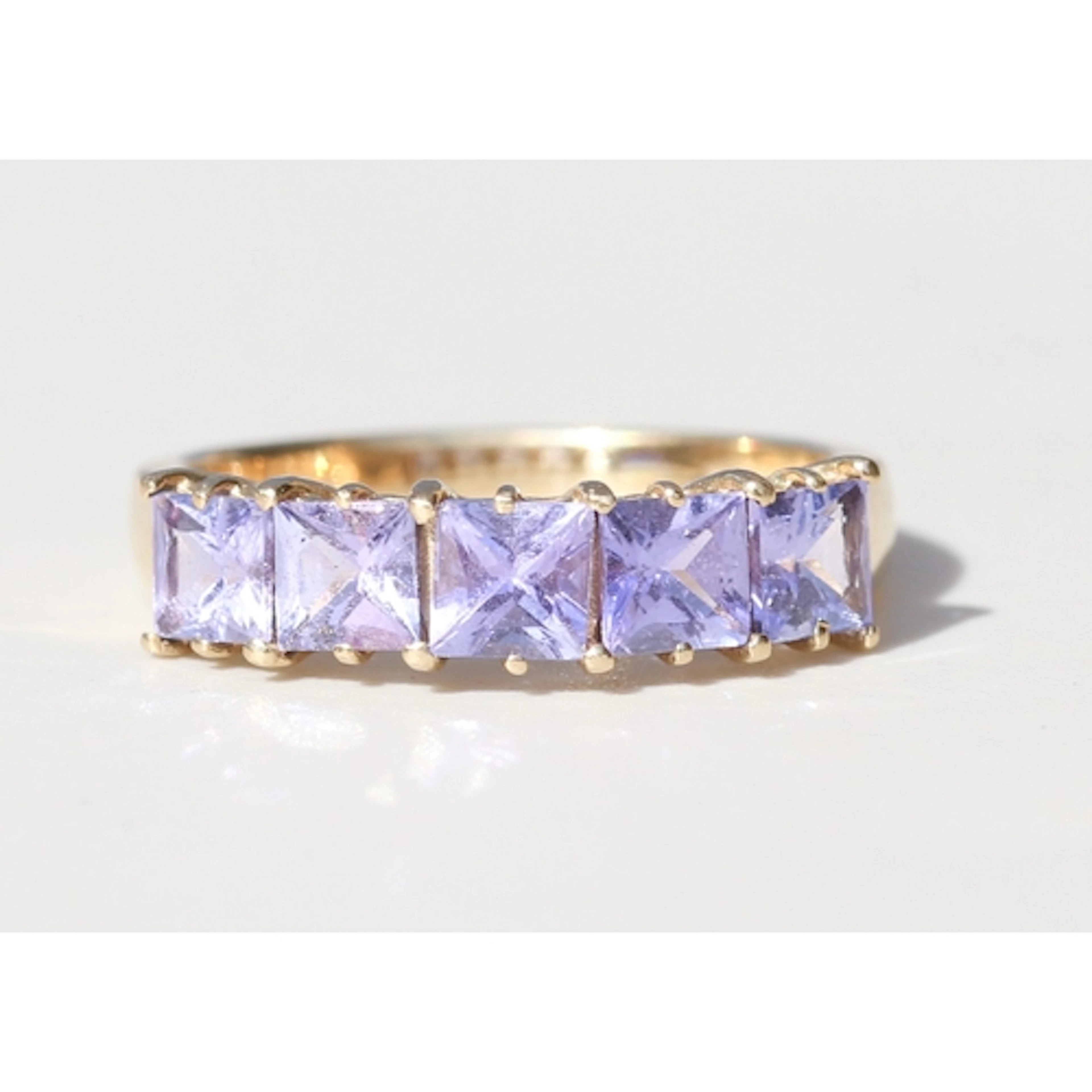 Princess Cut Tanzanite Set Five Stone Ring, Mounted in 9 Car...