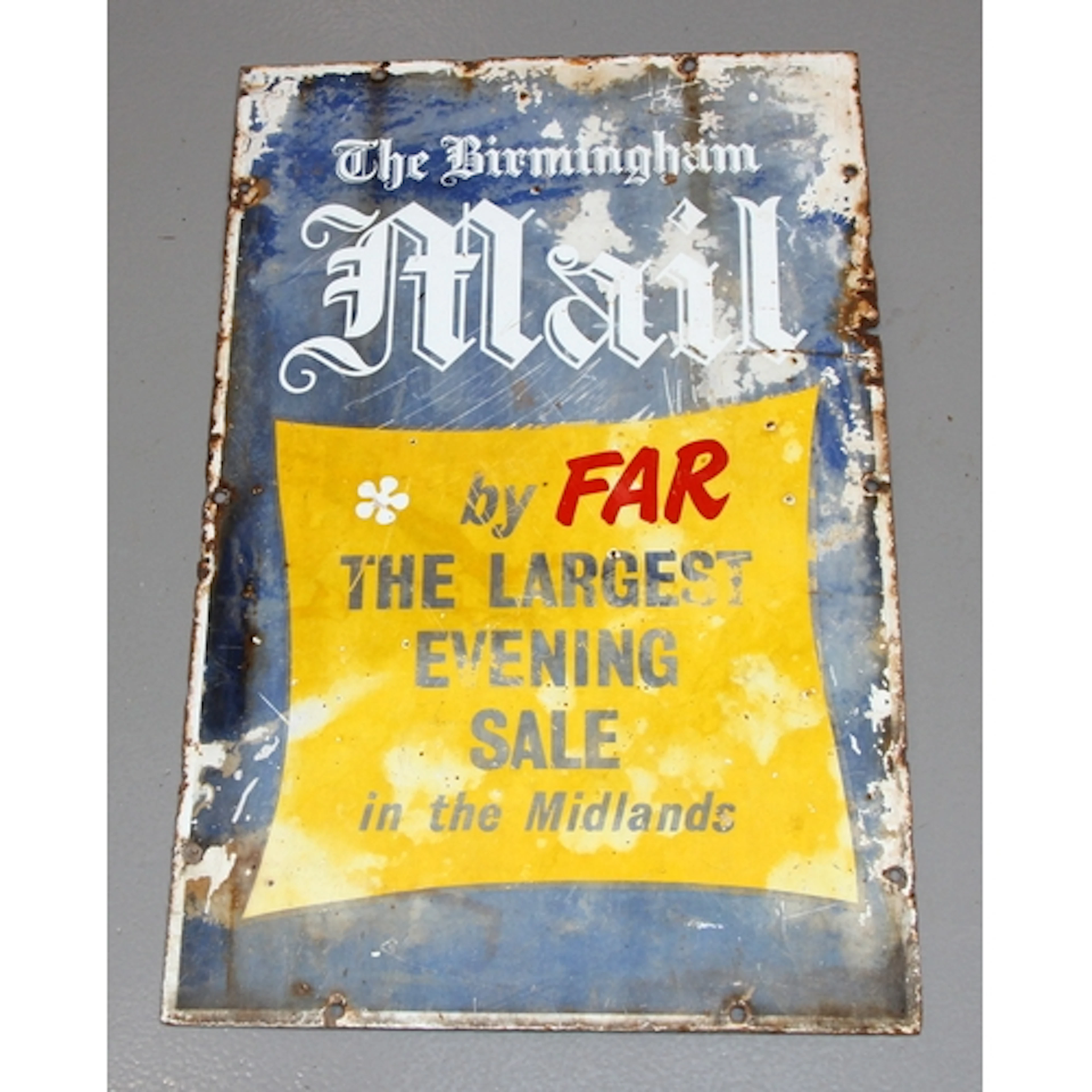 Vintage enamel sign: The Birmingham Mail newspaper. Single s...
