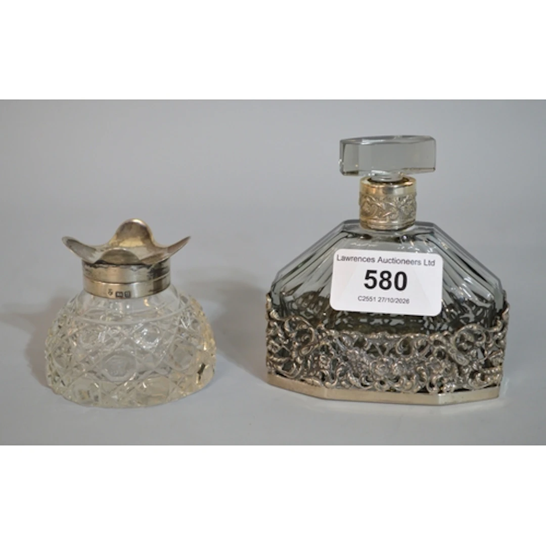 Continental silver mounted cut glass perfume bottle with sto...