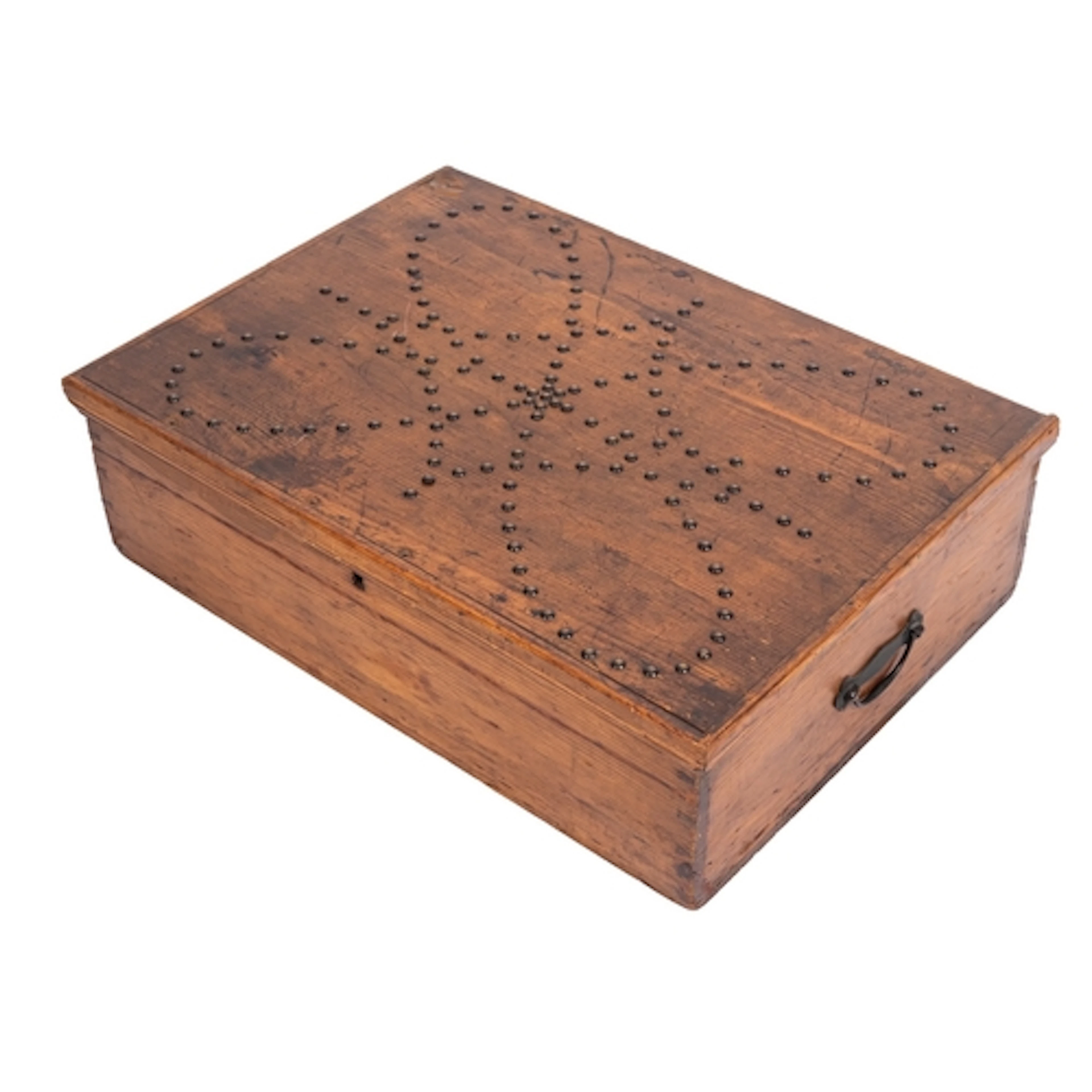 A brass studded pine box, first half 19th century; possibly ...