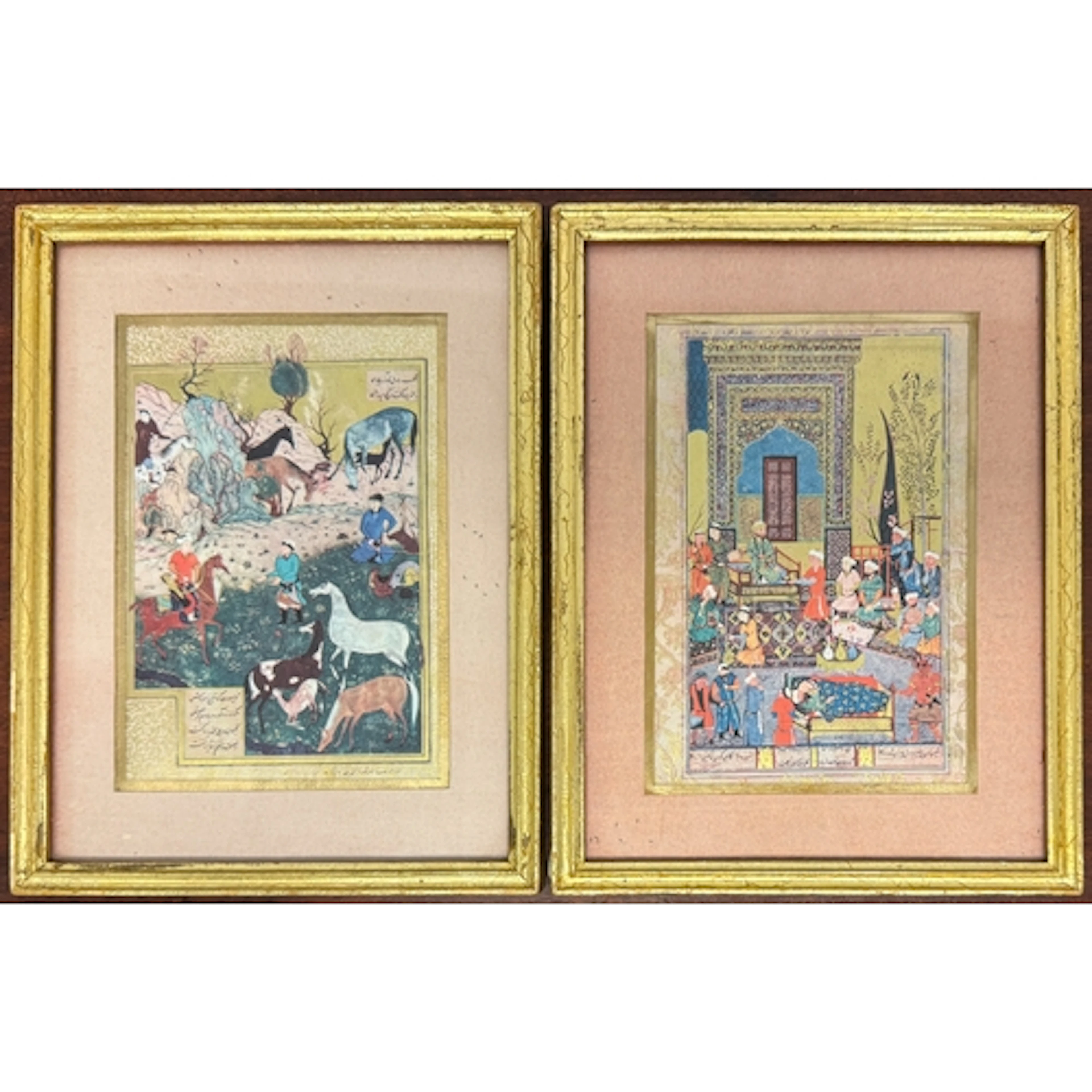 A pair of mounted and framed Persian inspired prints - in gi...