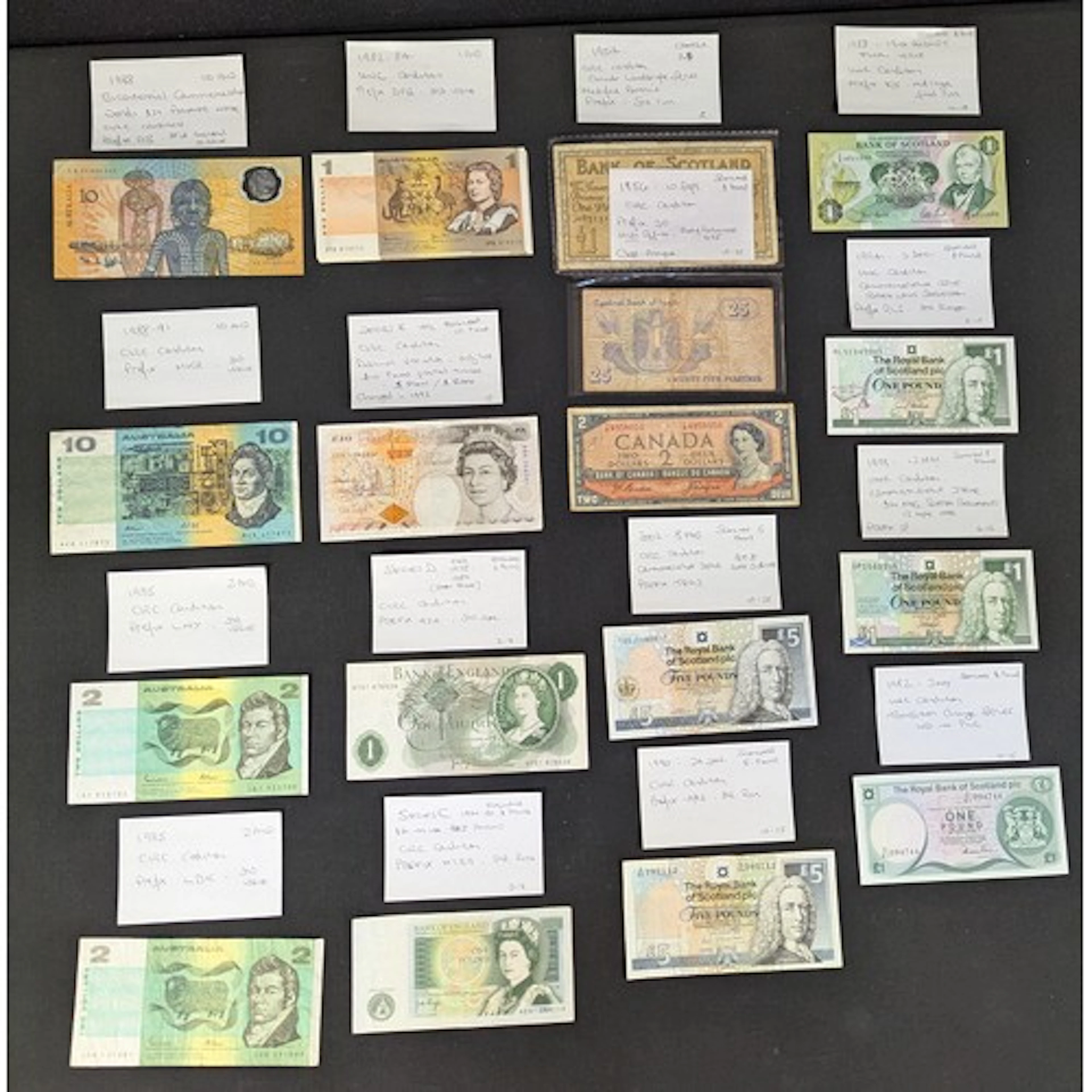Banknotes : QEII Commonwealth bank notes, UK , Canada, Austr...