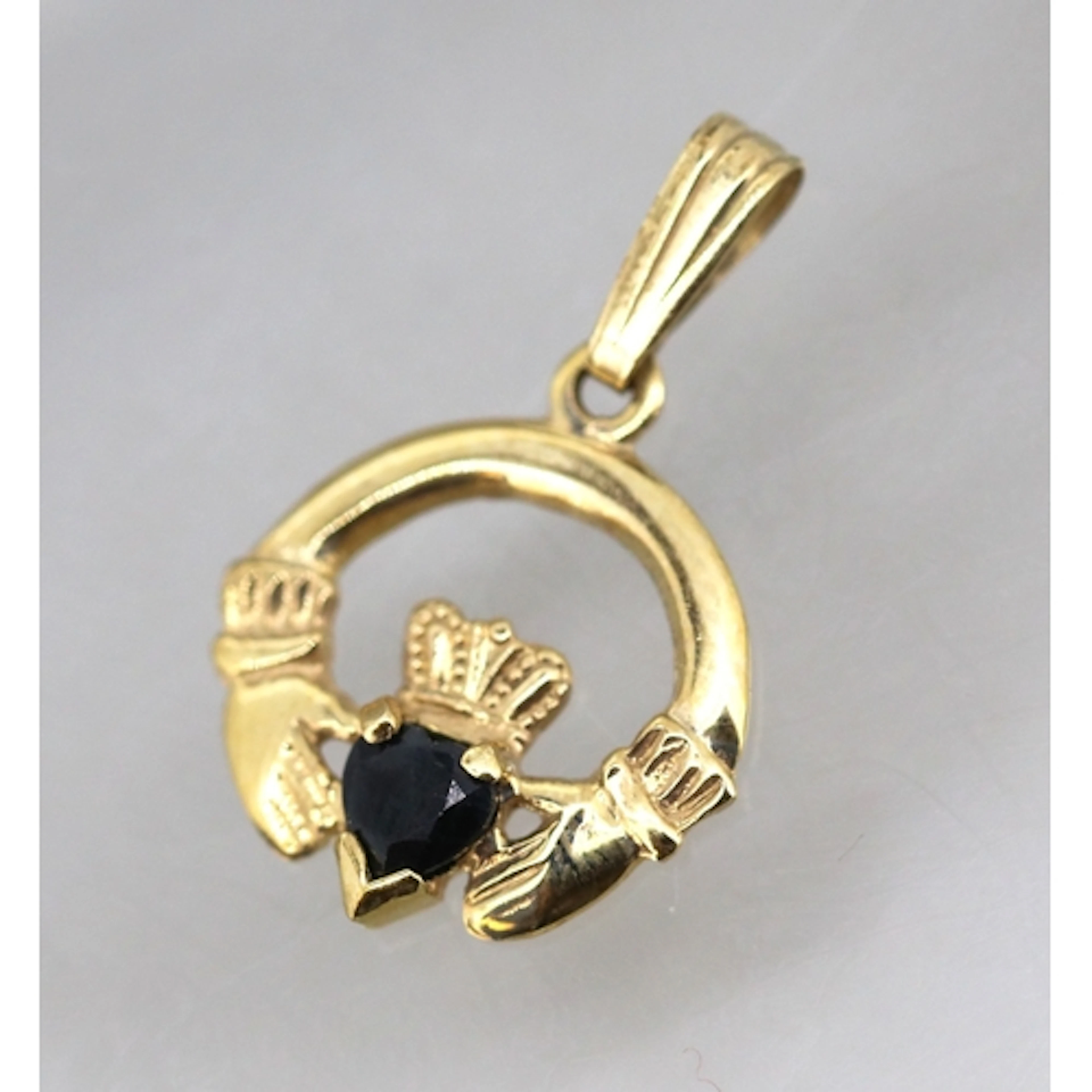 Sapphire Set Claddagh Motif Pendant Mounted in 10 Carat Yell...