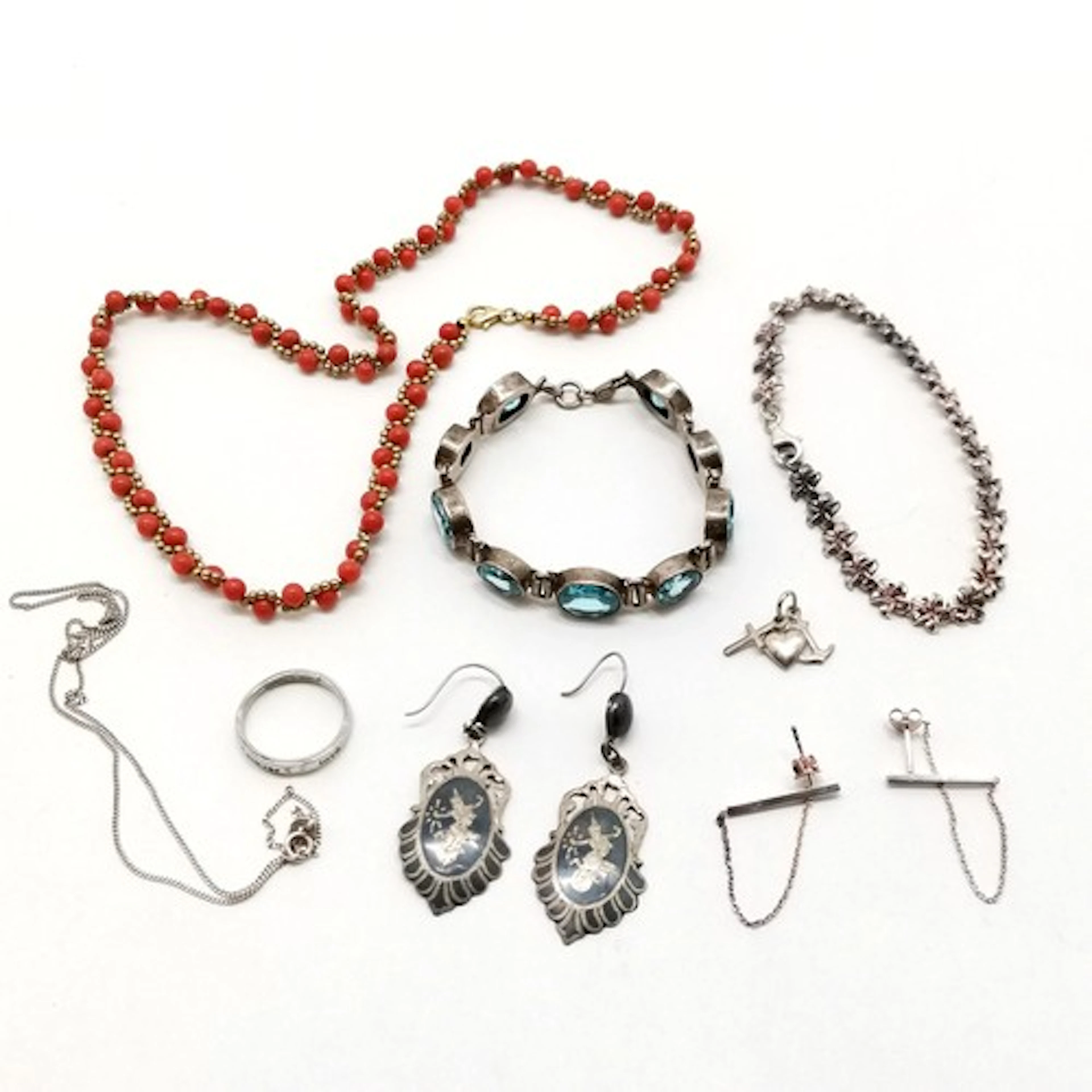 Qty of silver jewellery inc blue stone set bracelet (16cm), ...