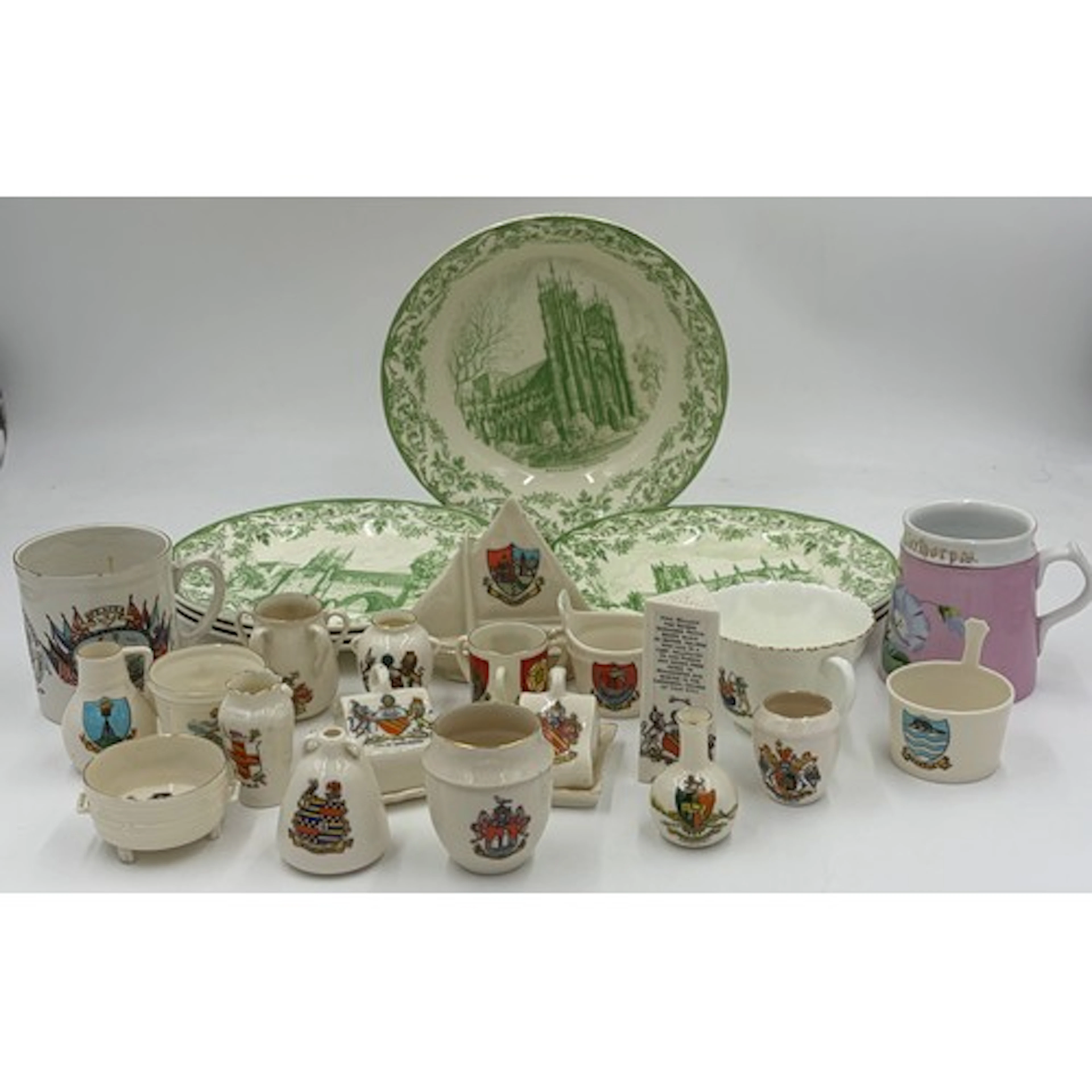A collection of 6 x plates and a single bowl drawn and etche...