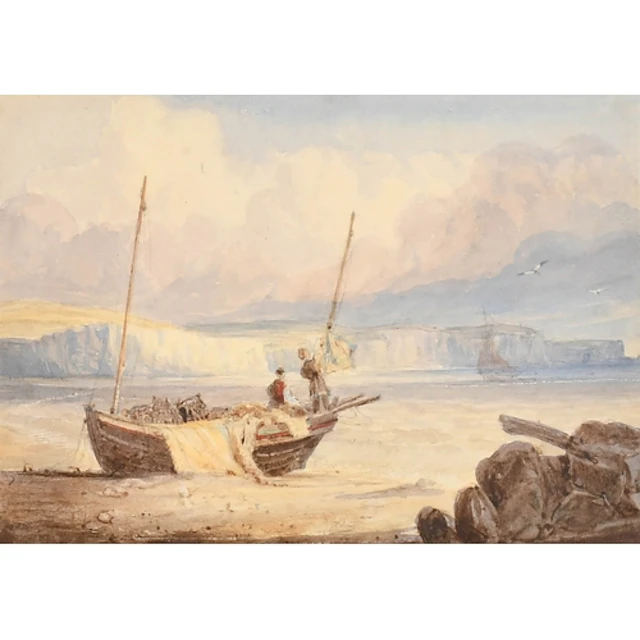 19th Century English School. Figures Dropping the Sails, Wat...