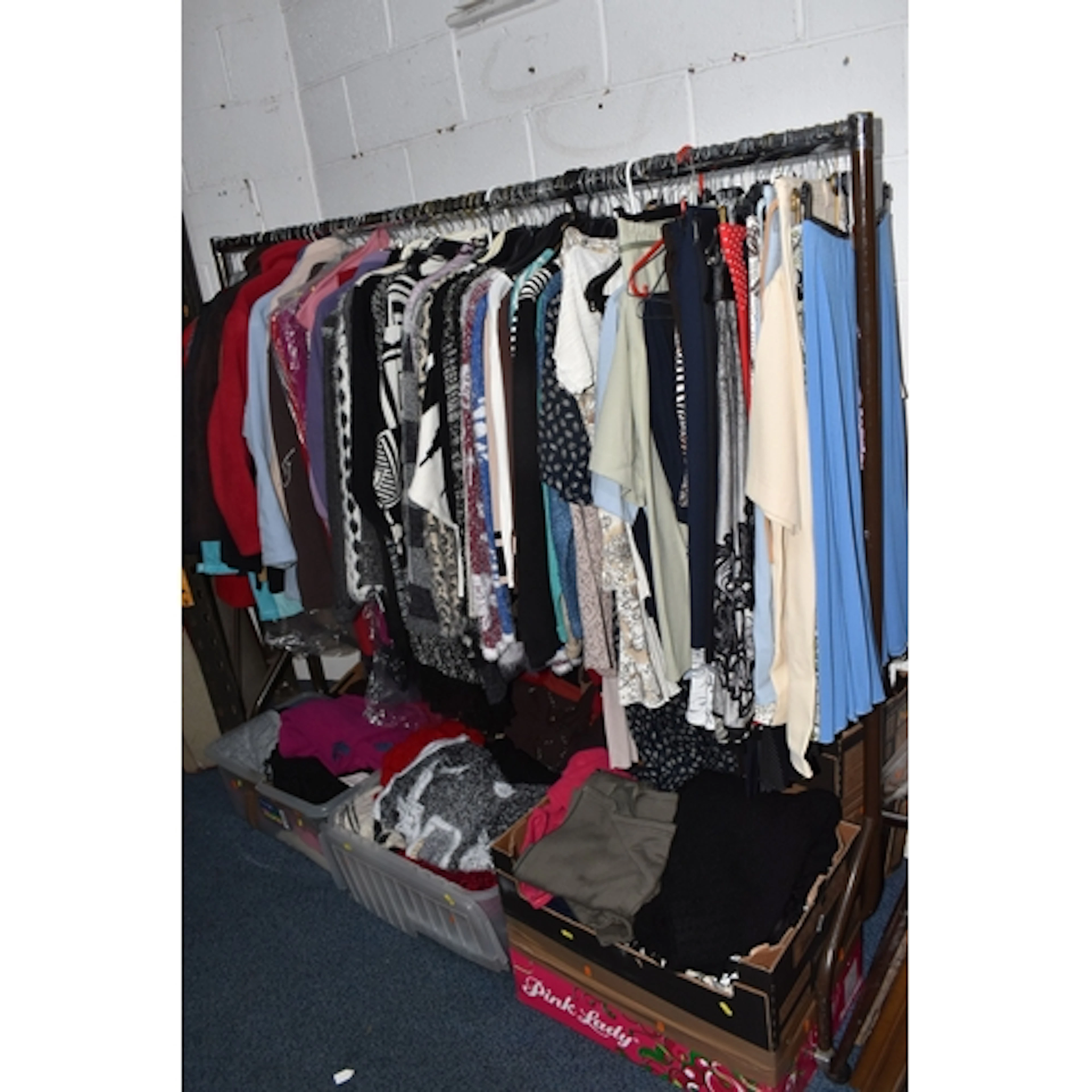 SIX BOXES AND LOOSE VINTAGE LADIES' CLOTHES, approximately t...