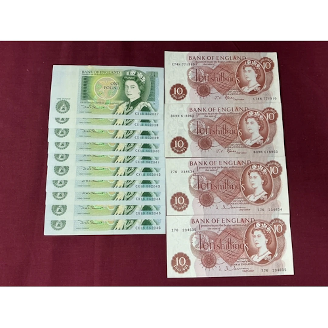 Collection Of Ten GB QEII Uncirculated Consecutive Number Ru...