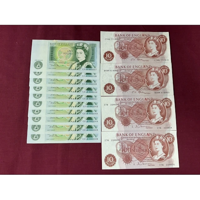 Collection Of Ten GB QEII Uncirculated Consecutive Number Ru...