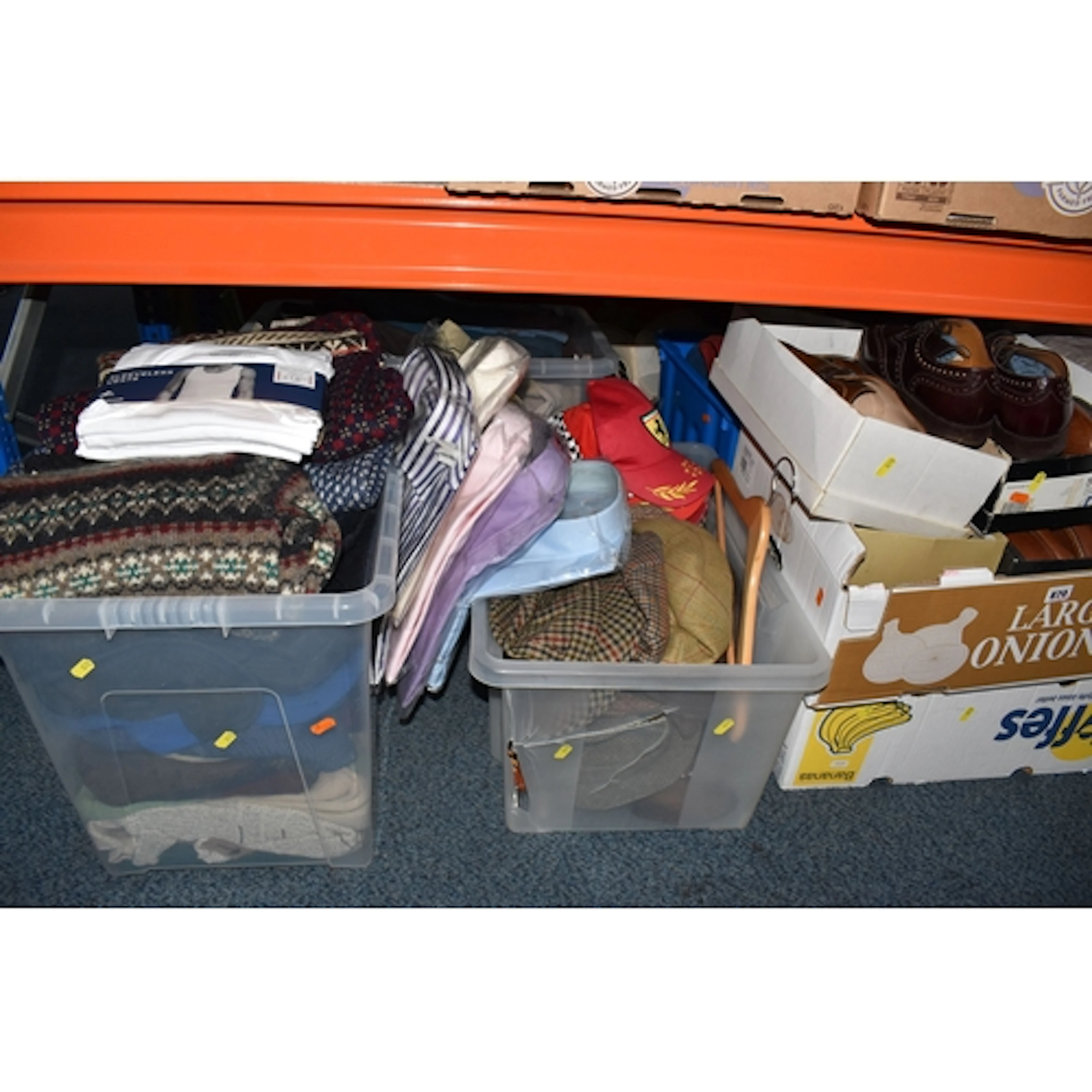 SIX BOXES AND LOOSE MEN'S CLOTHES AND ACCESSORIES, to includ...