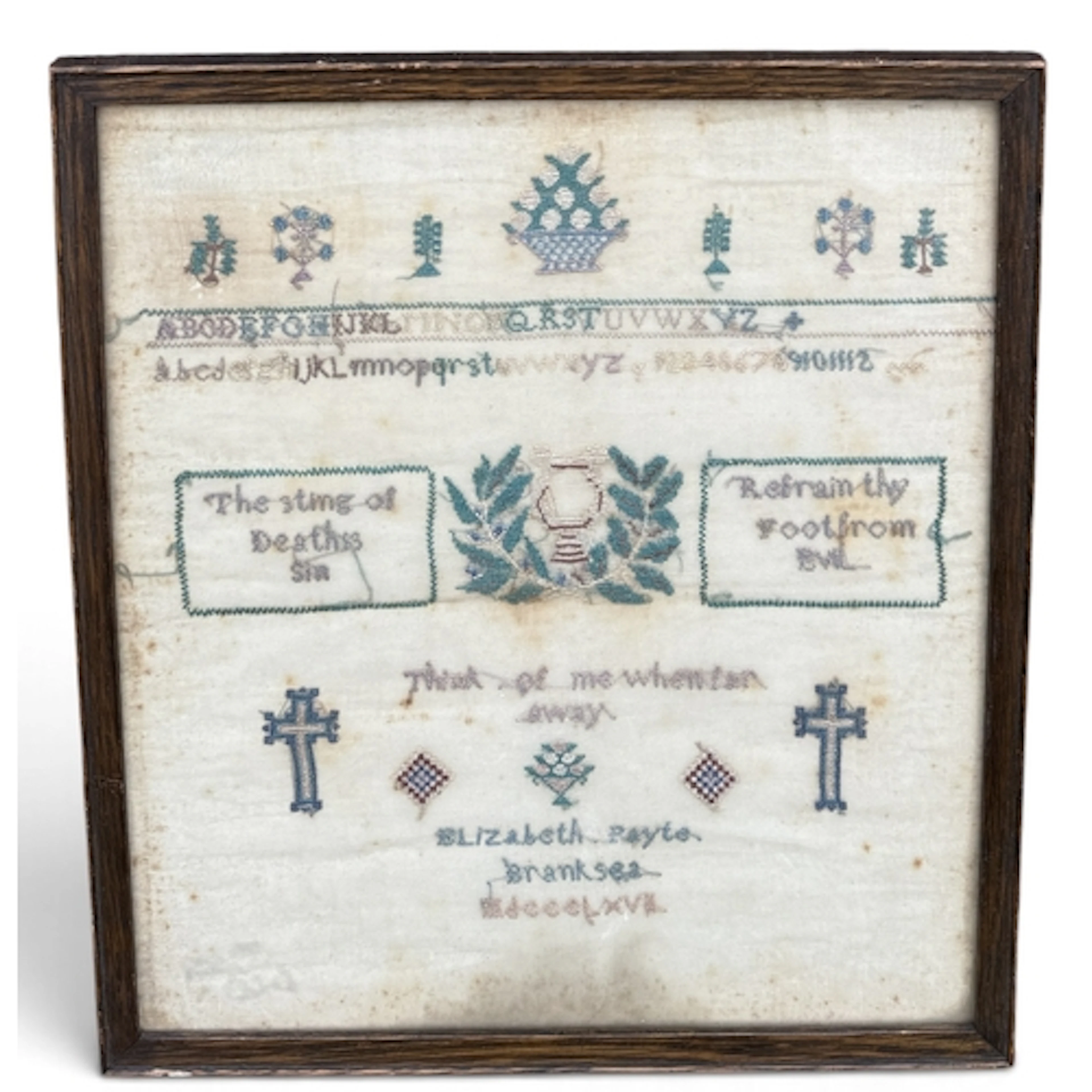 AN EMBROIDERED SAMPLER DATED 1868 30.5cm x 26.5cm By Elizabe...