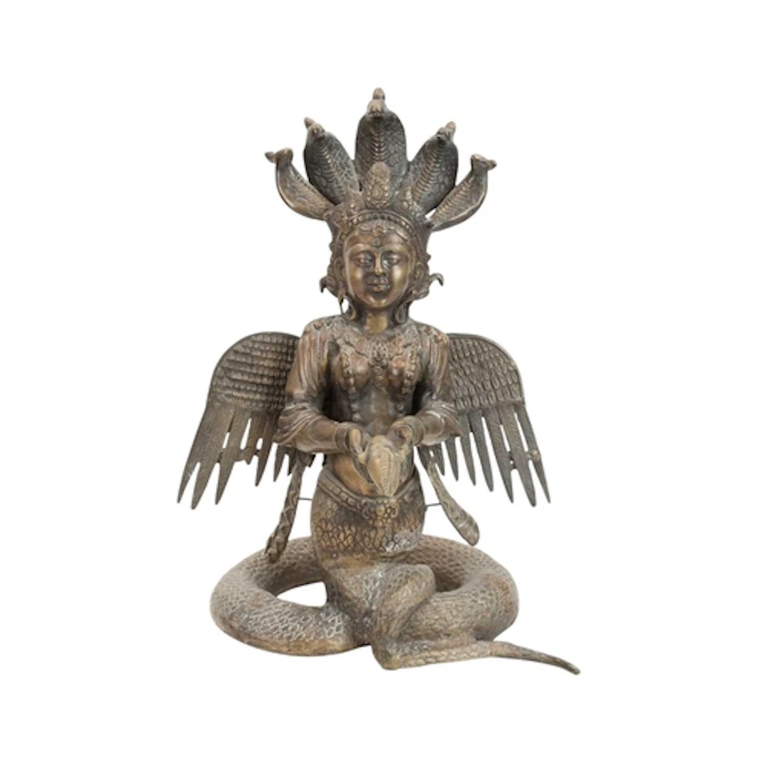 A bronze statue of Naga Kanya. Of winged form, depicted with...