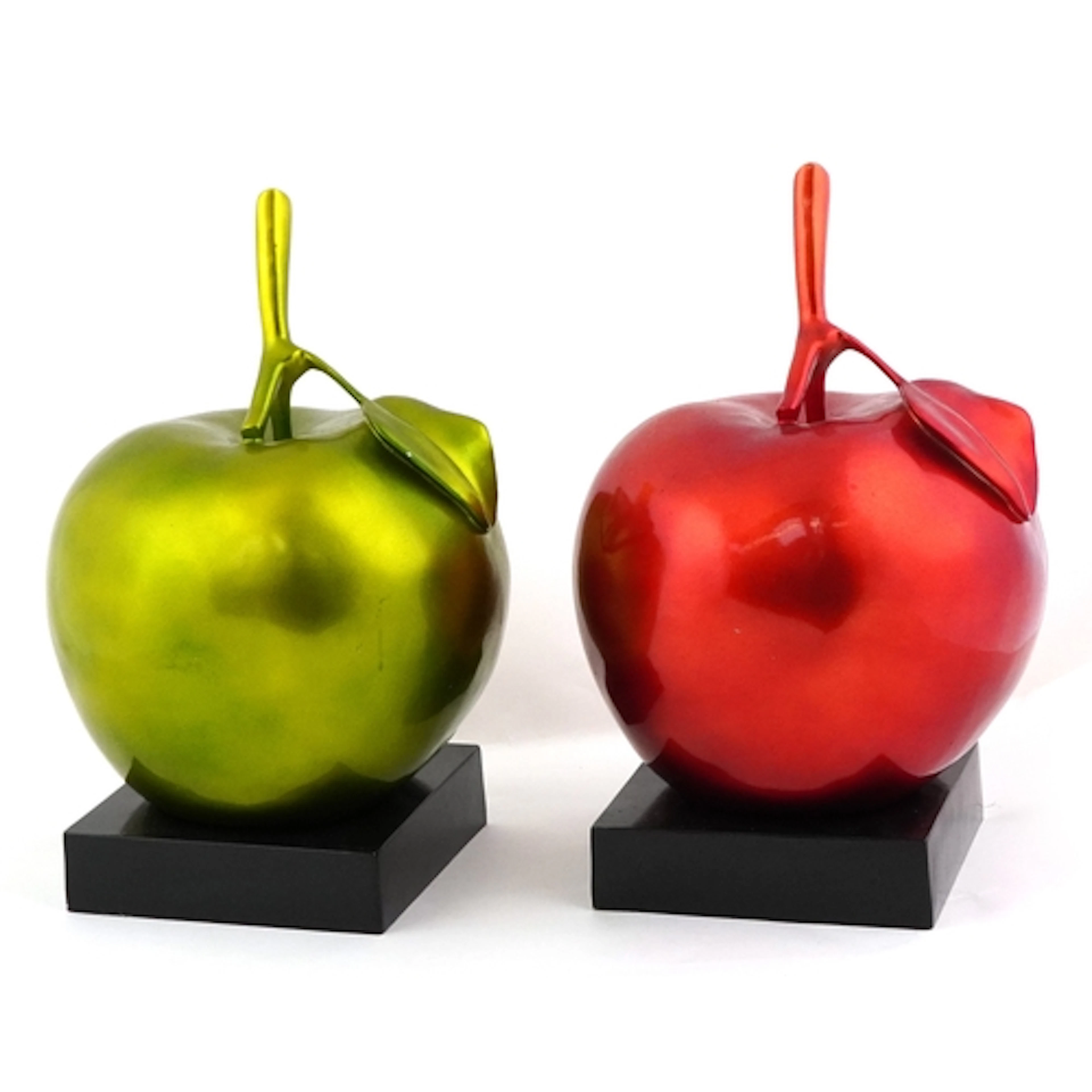 Pair of Modernist sculptures of a green and red apple, each ...