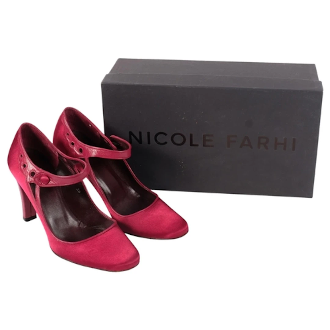 NICOLE FARHI - a pair of lady's "Nadia" pink satin shoes, si...