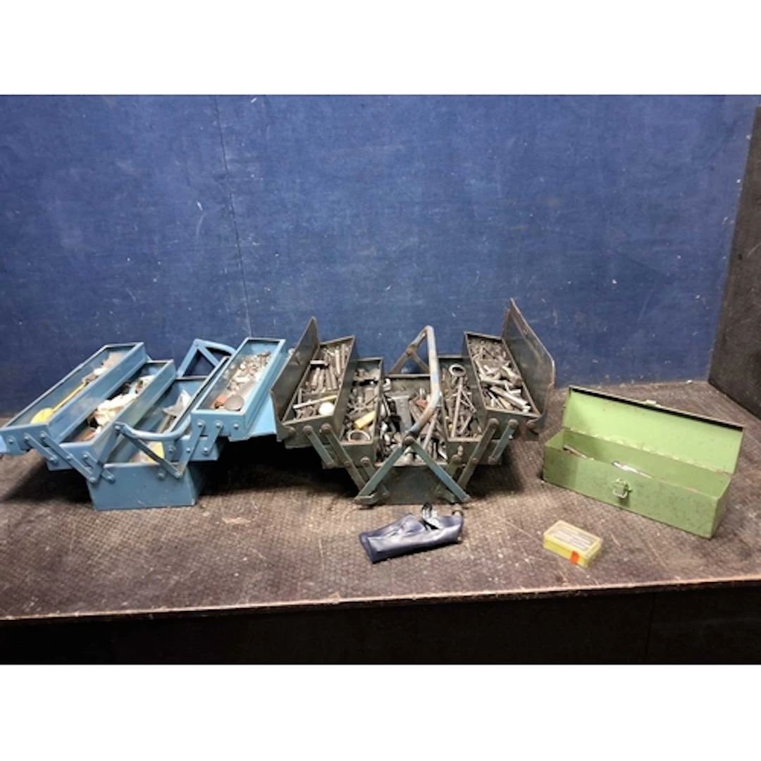 TWO METAL TOOLBOXES CONTAINING ENGINEERING TOOLS, including ...