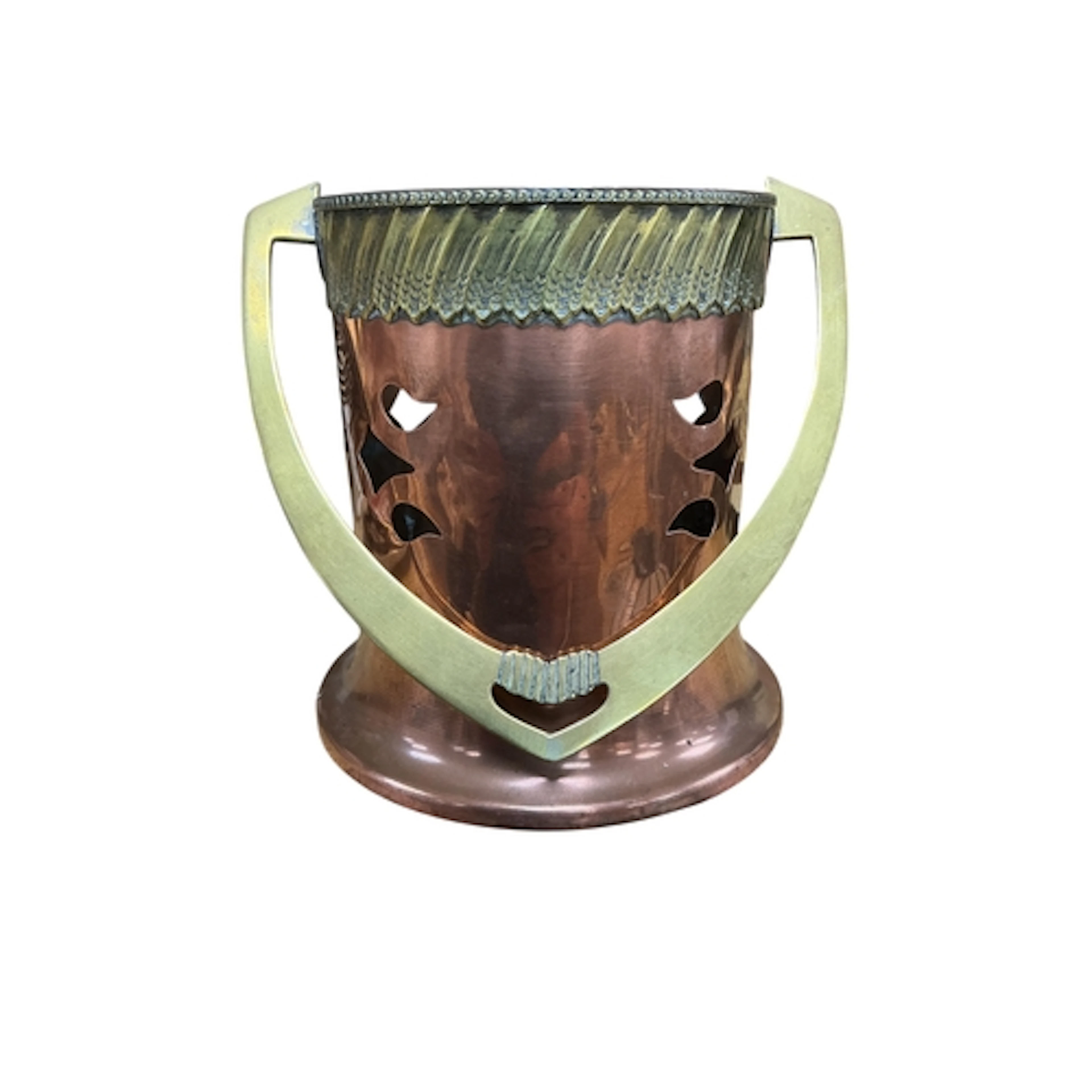 A German Seccessionist copper and brass bottle stand by Gebr...