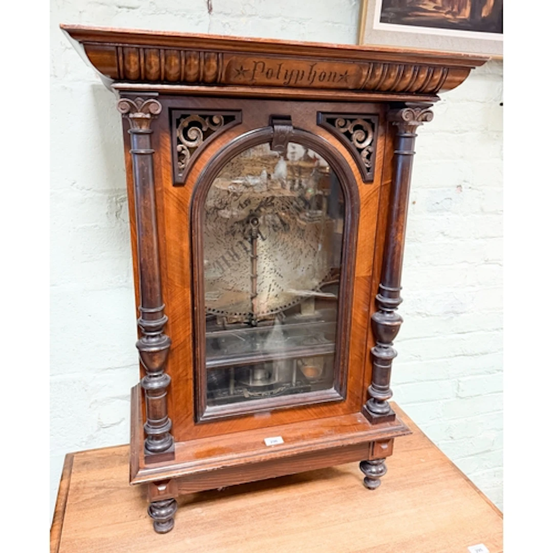 A Victorian table top upright polyphon musical box, in glaze...