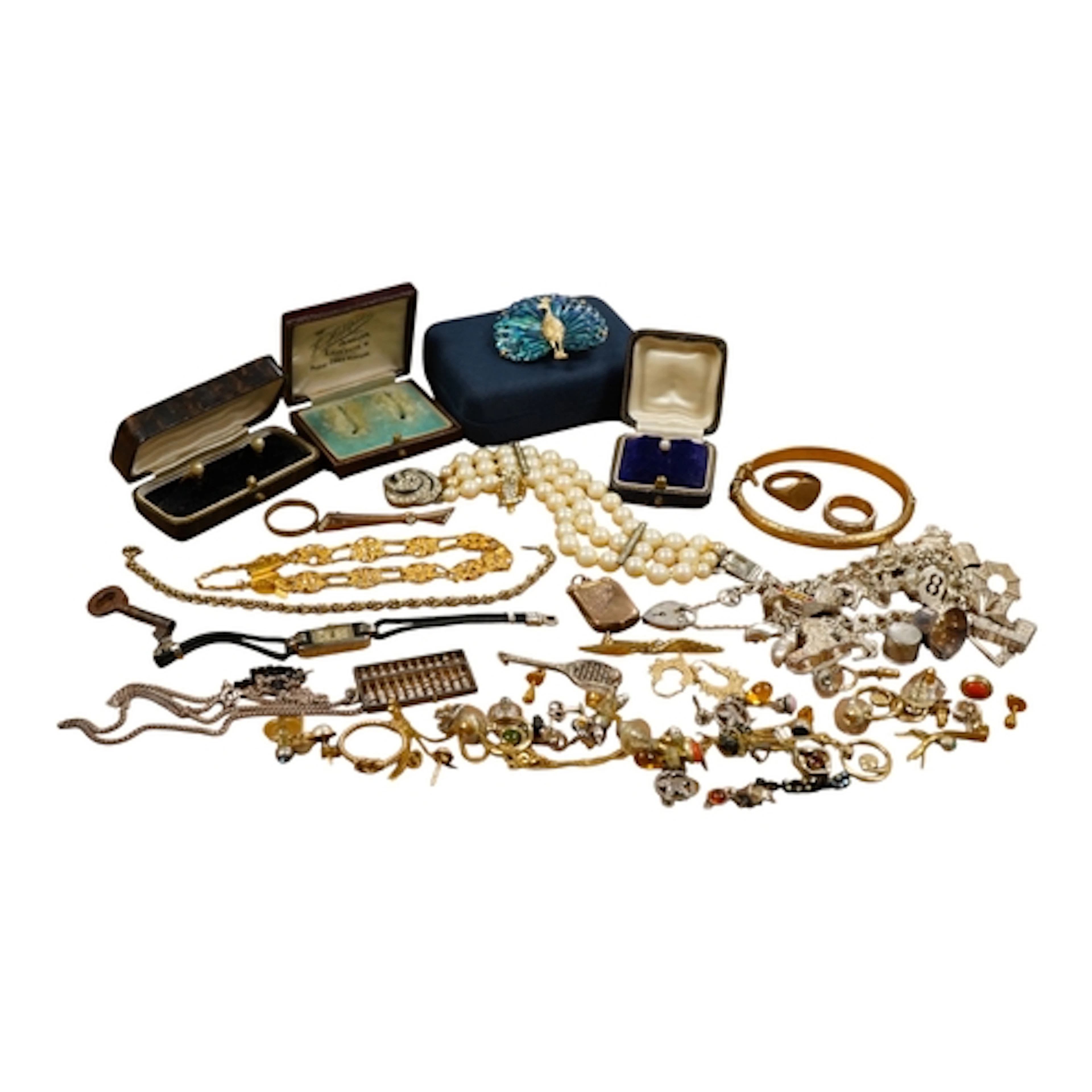 A collection of sundry jewellery including a silver charm br...