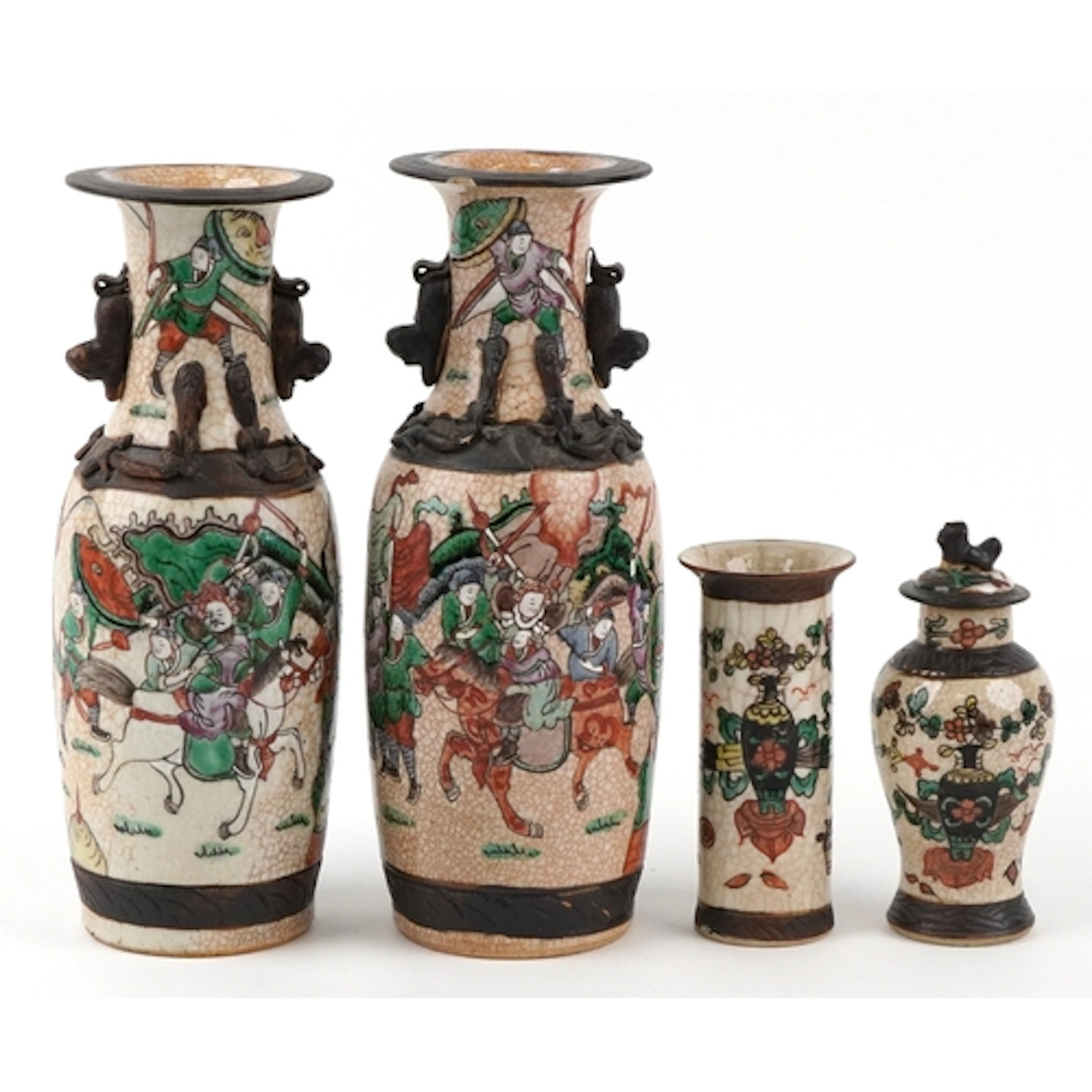 Large pair of Chinese porcelain crackle glazed vases decorat...