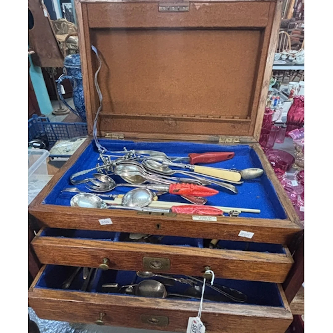 Late 19th/early 20th century oak two drawer cutlery box with...