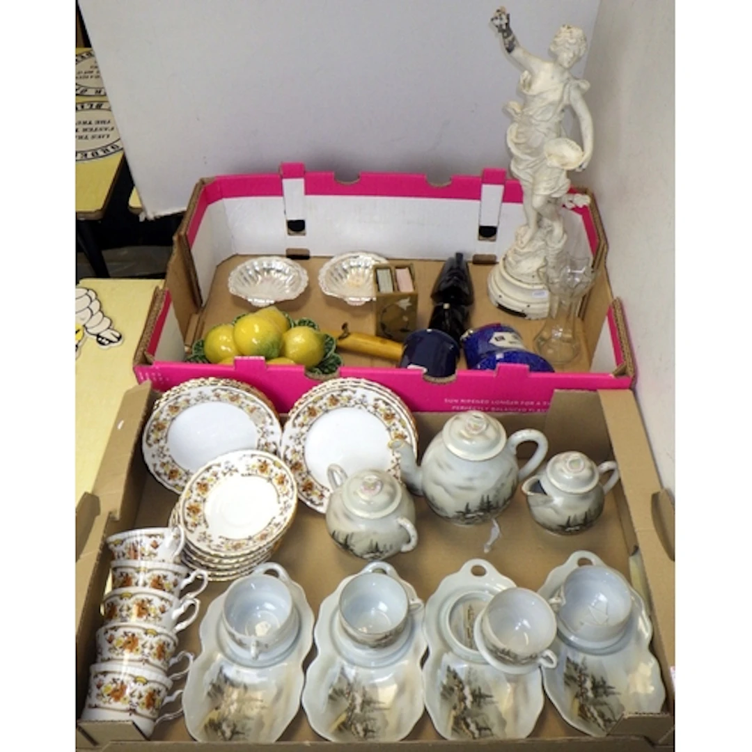 A qty of tea ware, spelter figure etc (2)