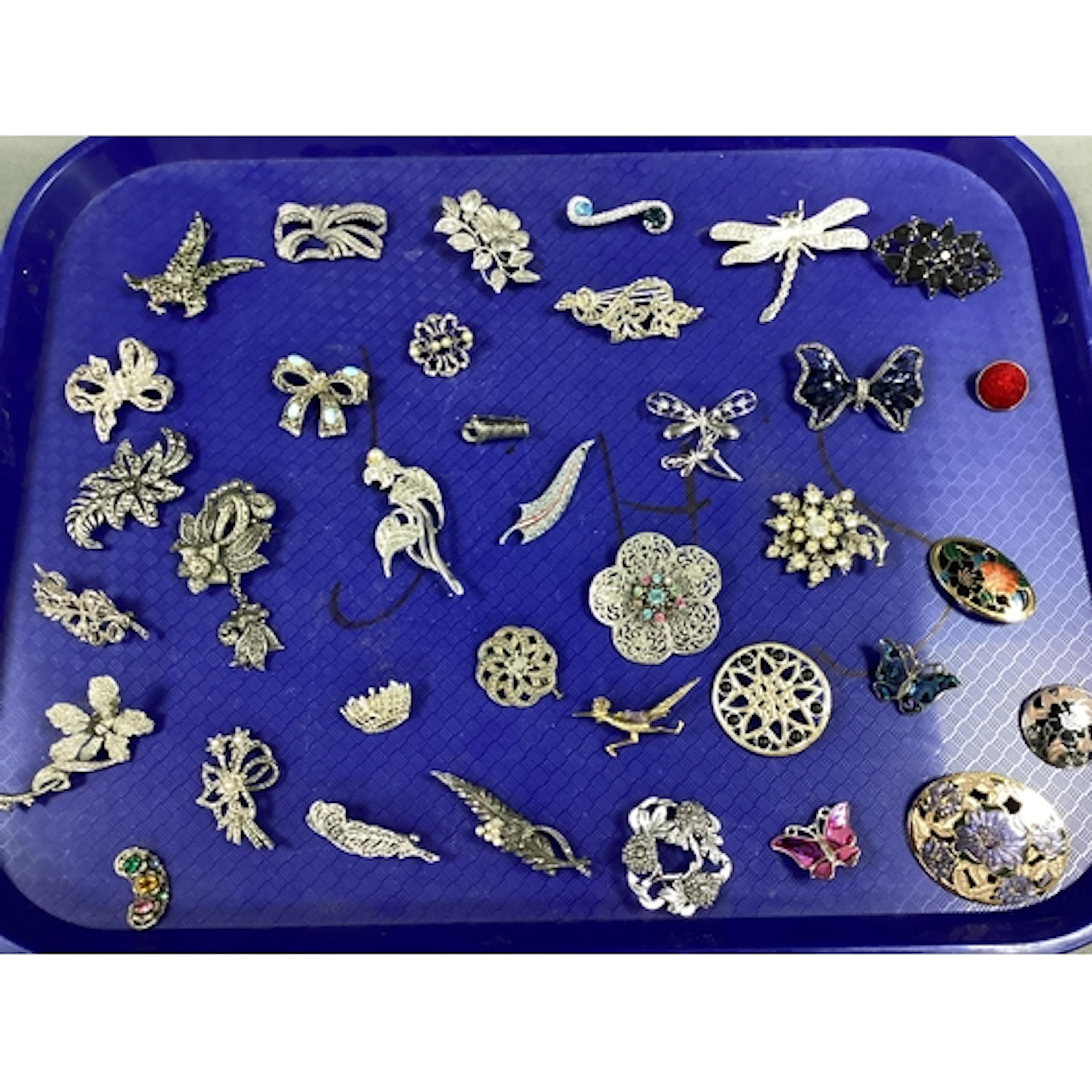 A Selection of Marcasite Style and Other Brooches, including...