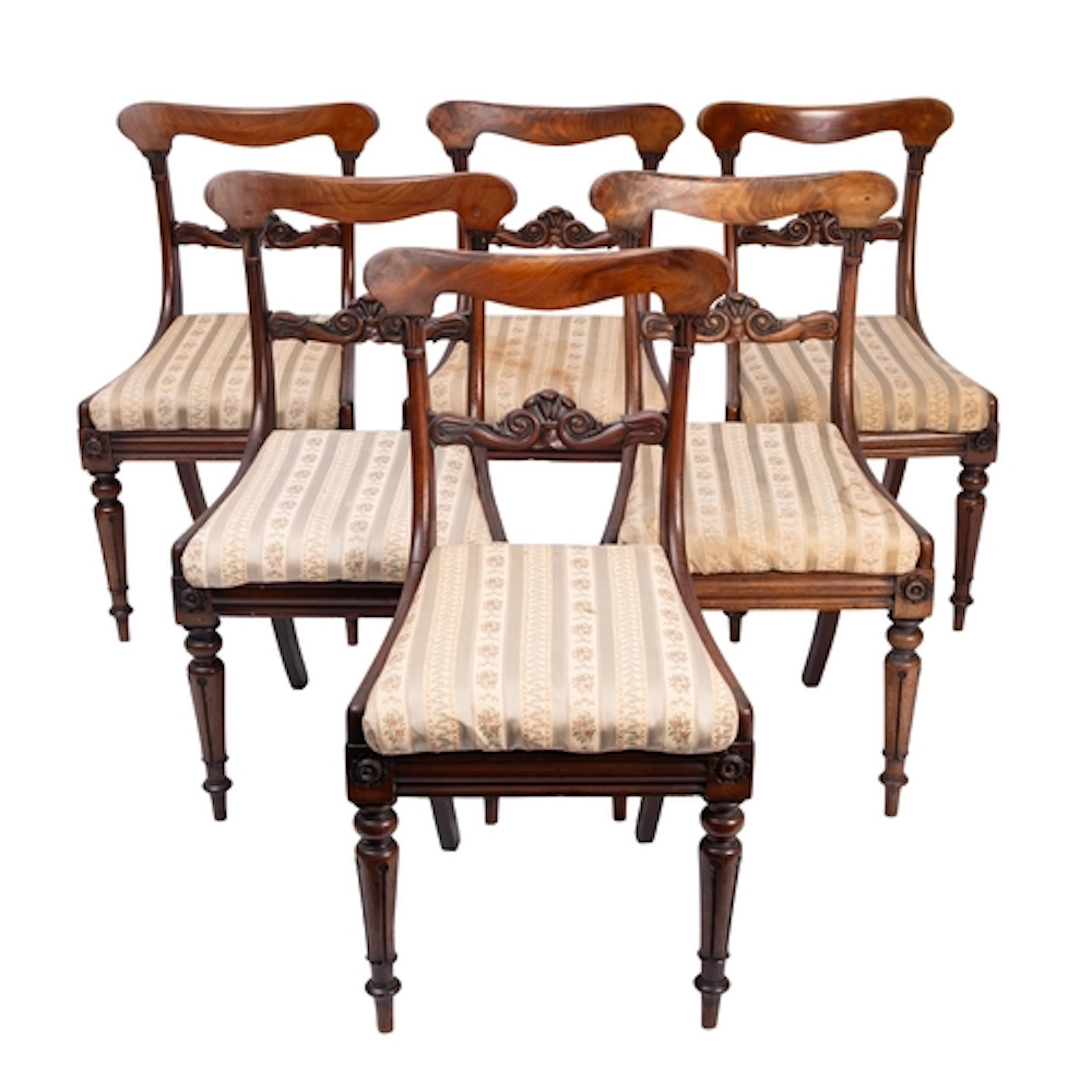 A set of six George IV mahogany dining chairs, circa 1825; e...