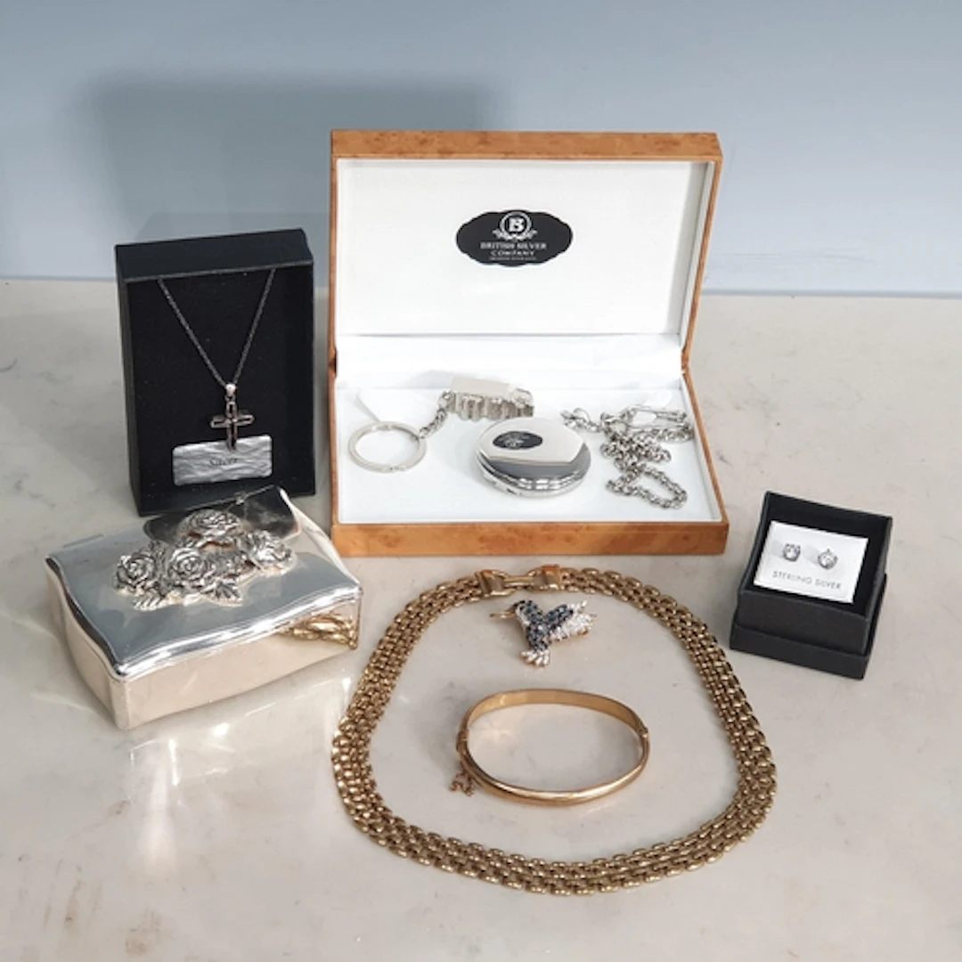 A white metal Trinket Box, a silver plated Pocket Watch and ...