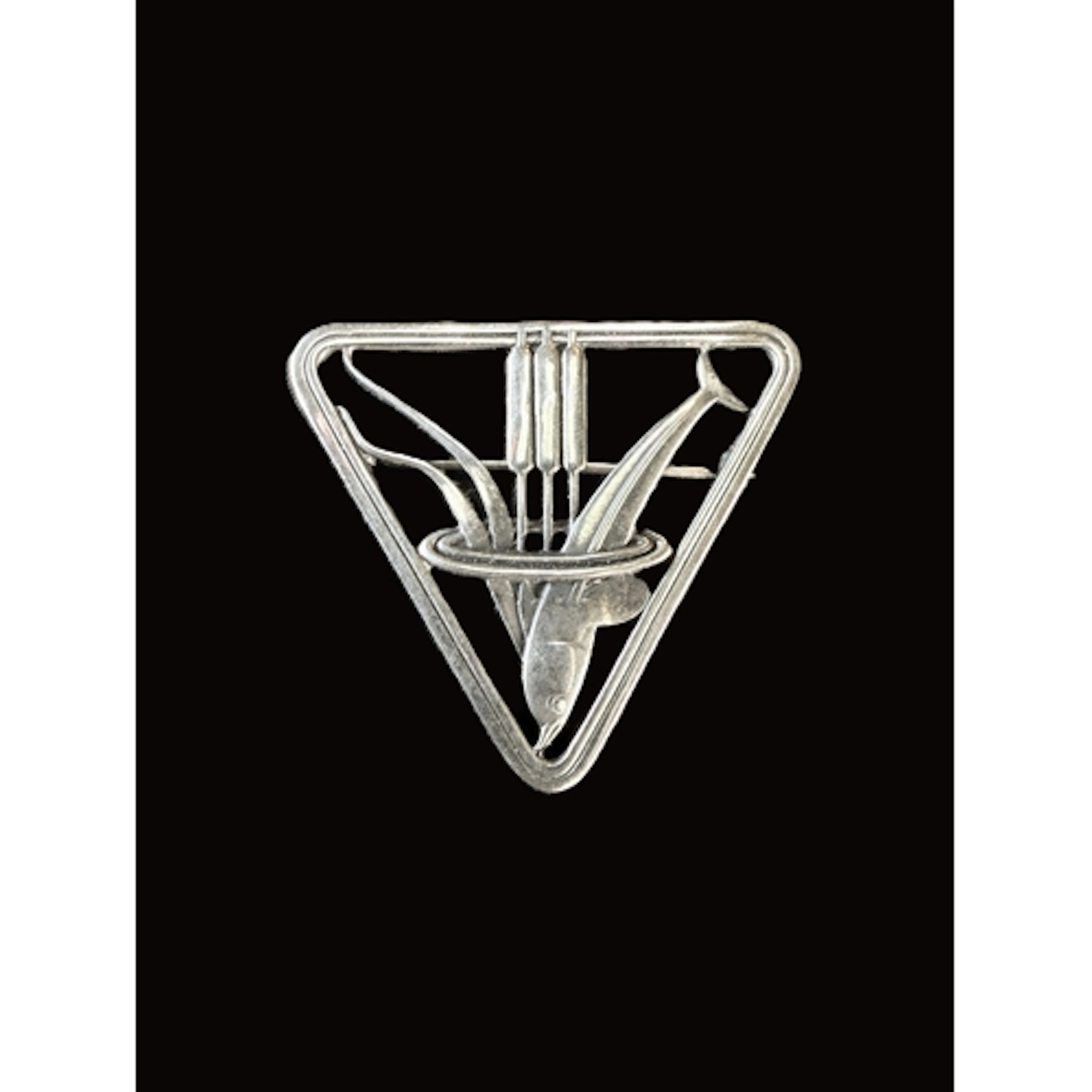 Georg Jensen: A silver triangular openwork brooch with dolph...
