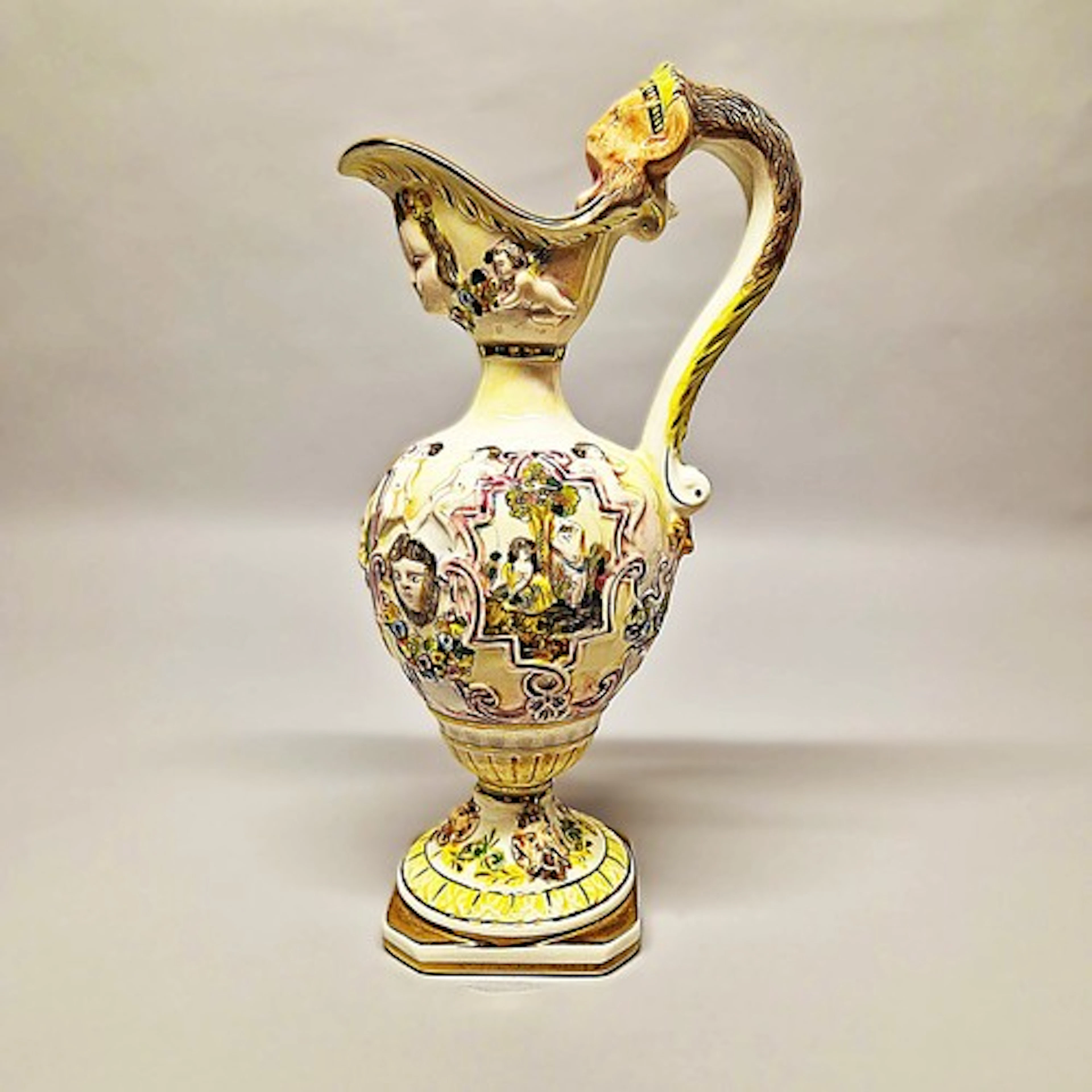 Capodimonte Italian porcelain pitcher jug, with applied reli...