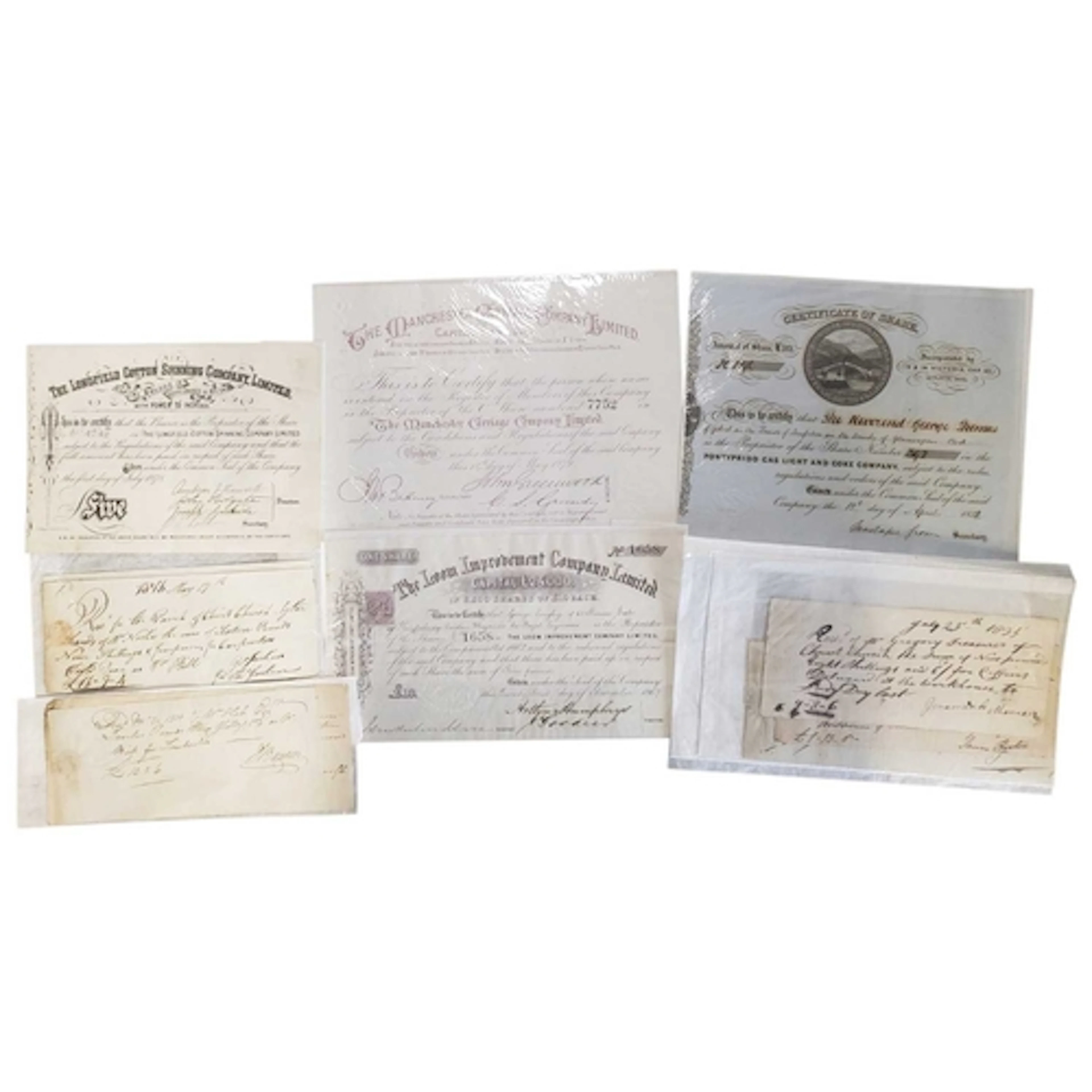 Collection of 19th century UK certificates of shares. To inc...