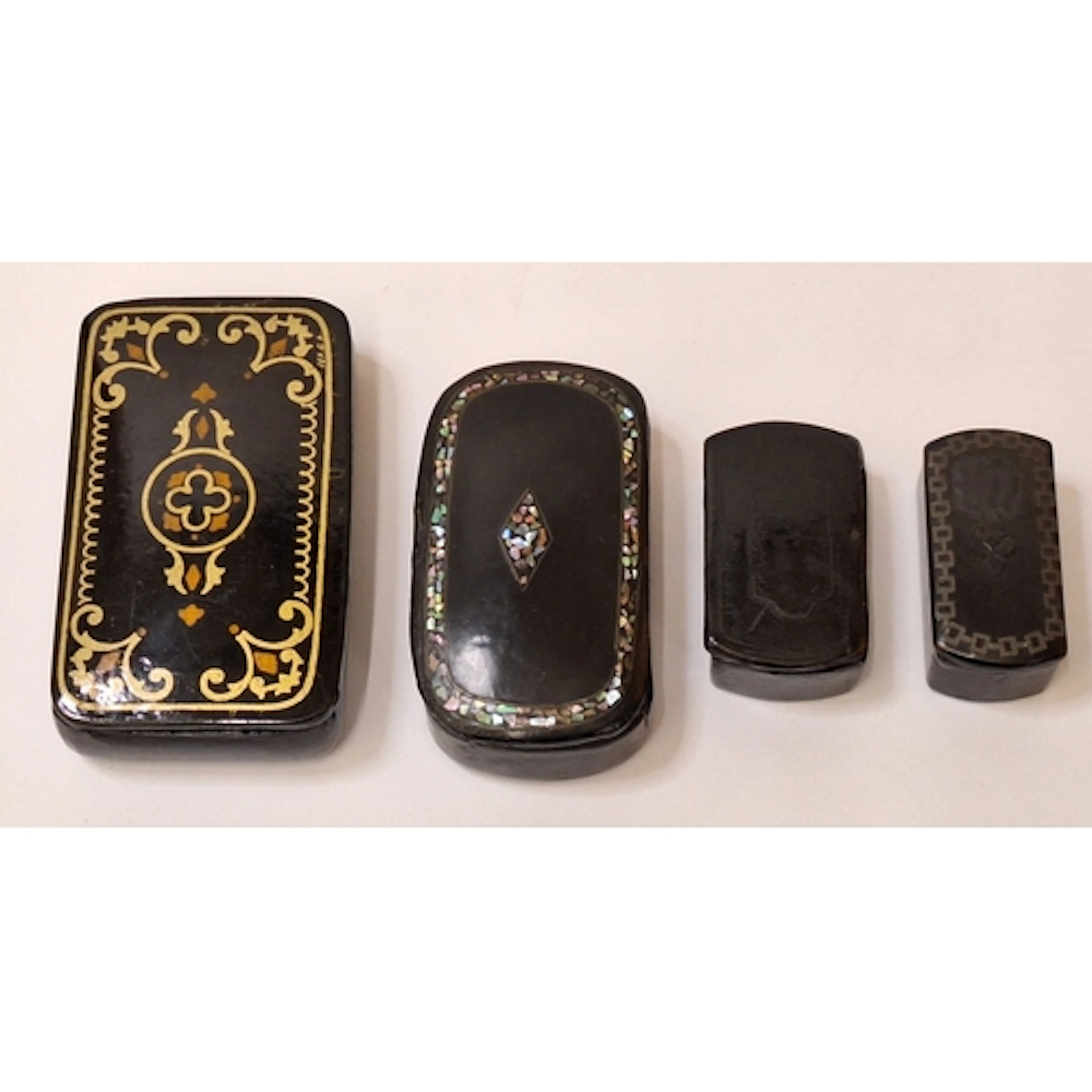 4 Vintage/Antique Black Lacquered Paper Mache Snuff/Trinket ...