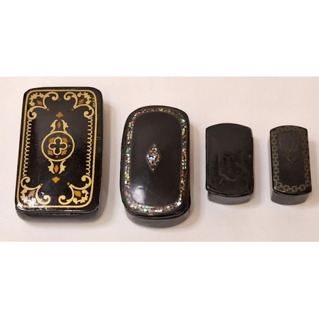 4 Vintage/Antique Black Lacquered Paper Mache Snuff/Trinket ...