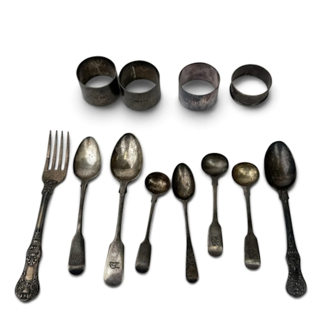 A GROUP OF SILVER TO INCLUDE FOUR NAPKIN RINGS Together with...