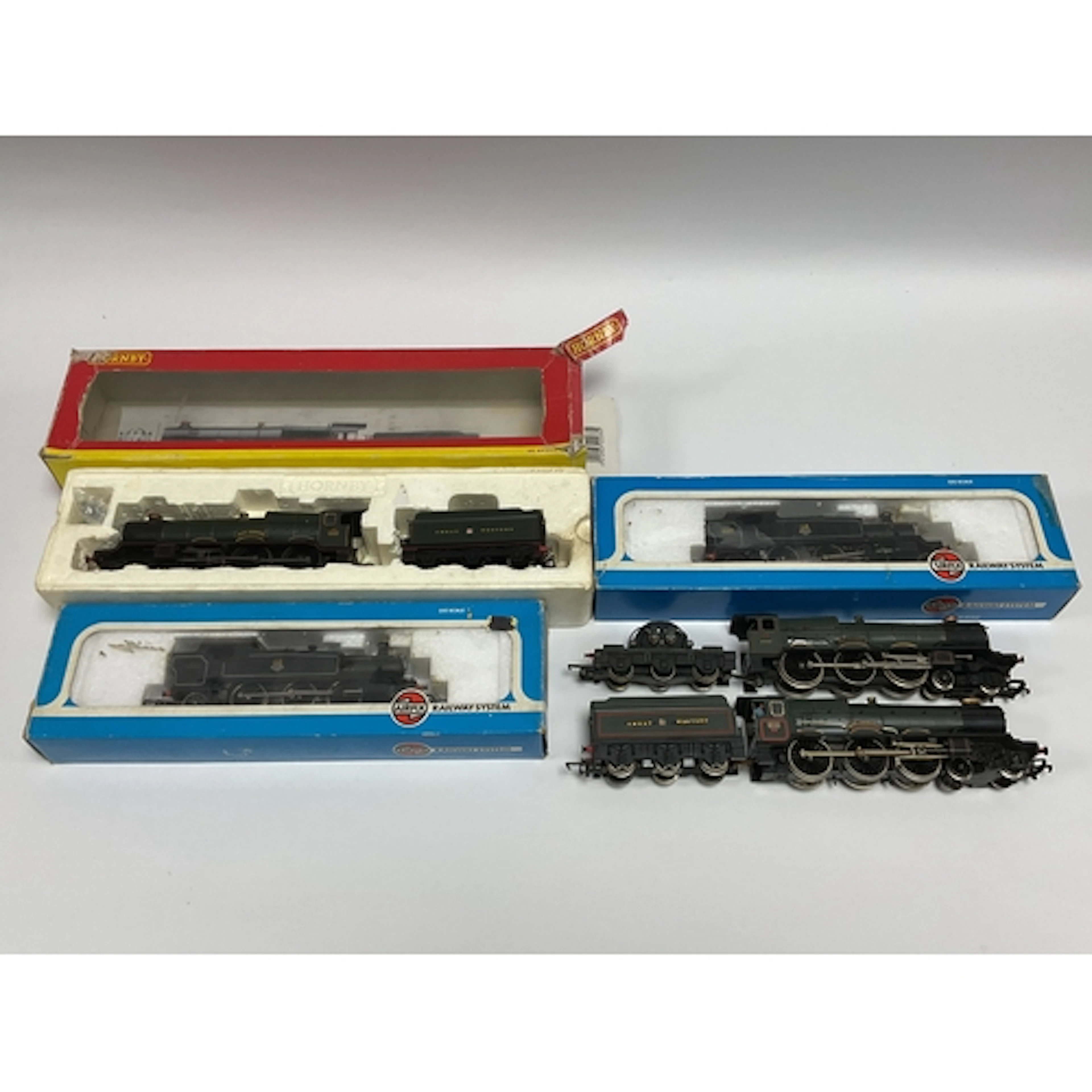 Five 00 gauge Great Western locomotives: a boxed Hornby "602...