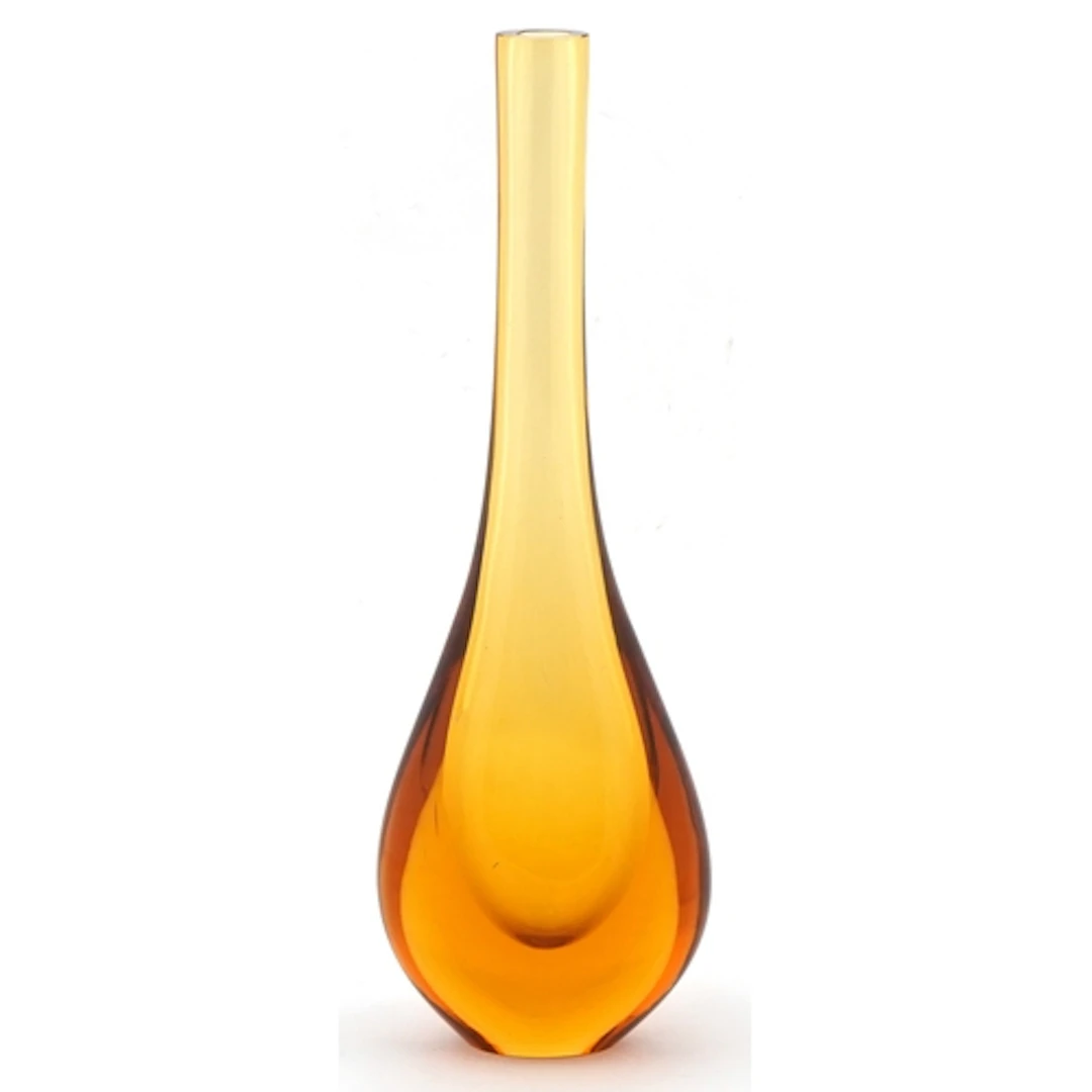 Large amber coloured art glass vase, indistinct signature to...
