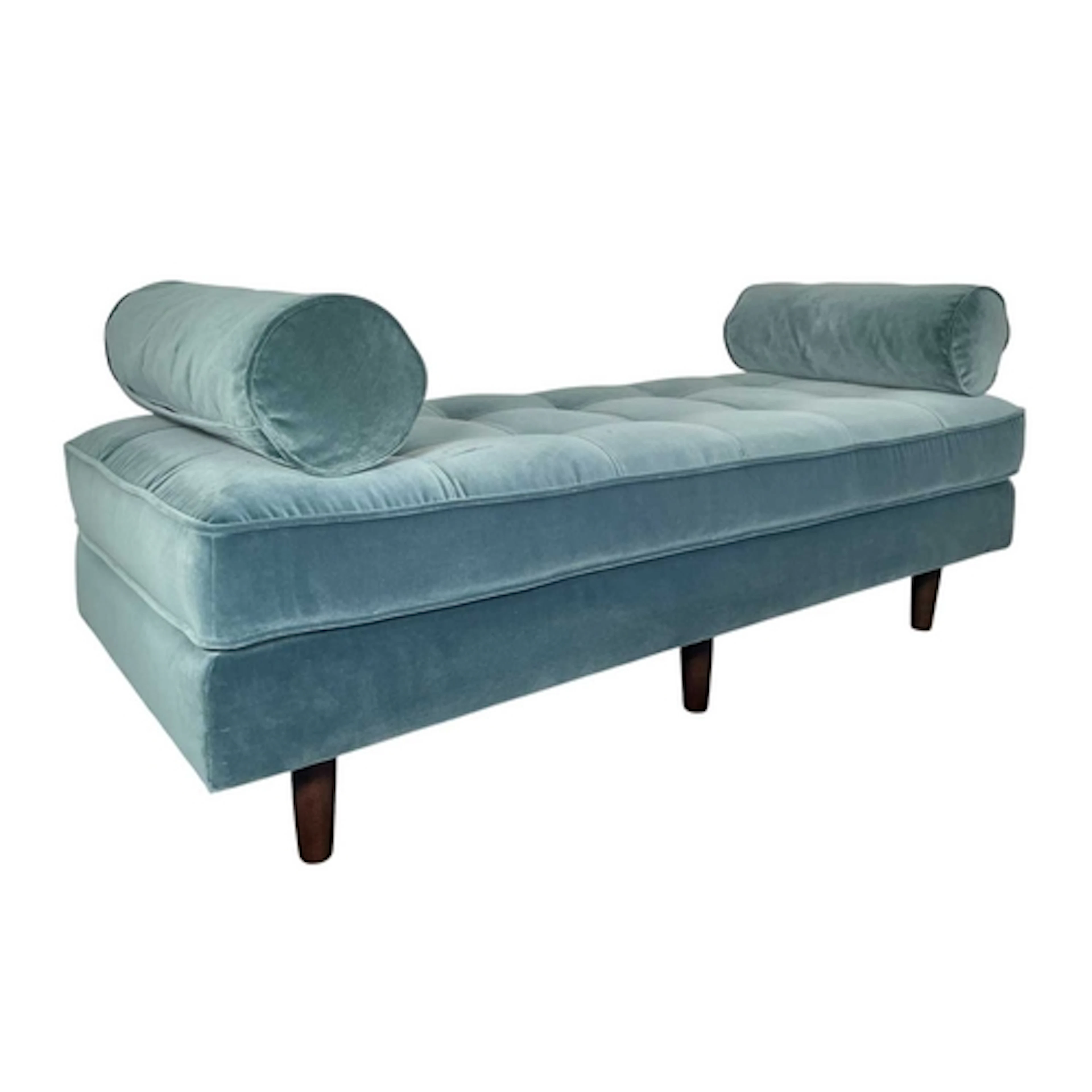 A British Contemporary Design blue velour upholstered ottoma...