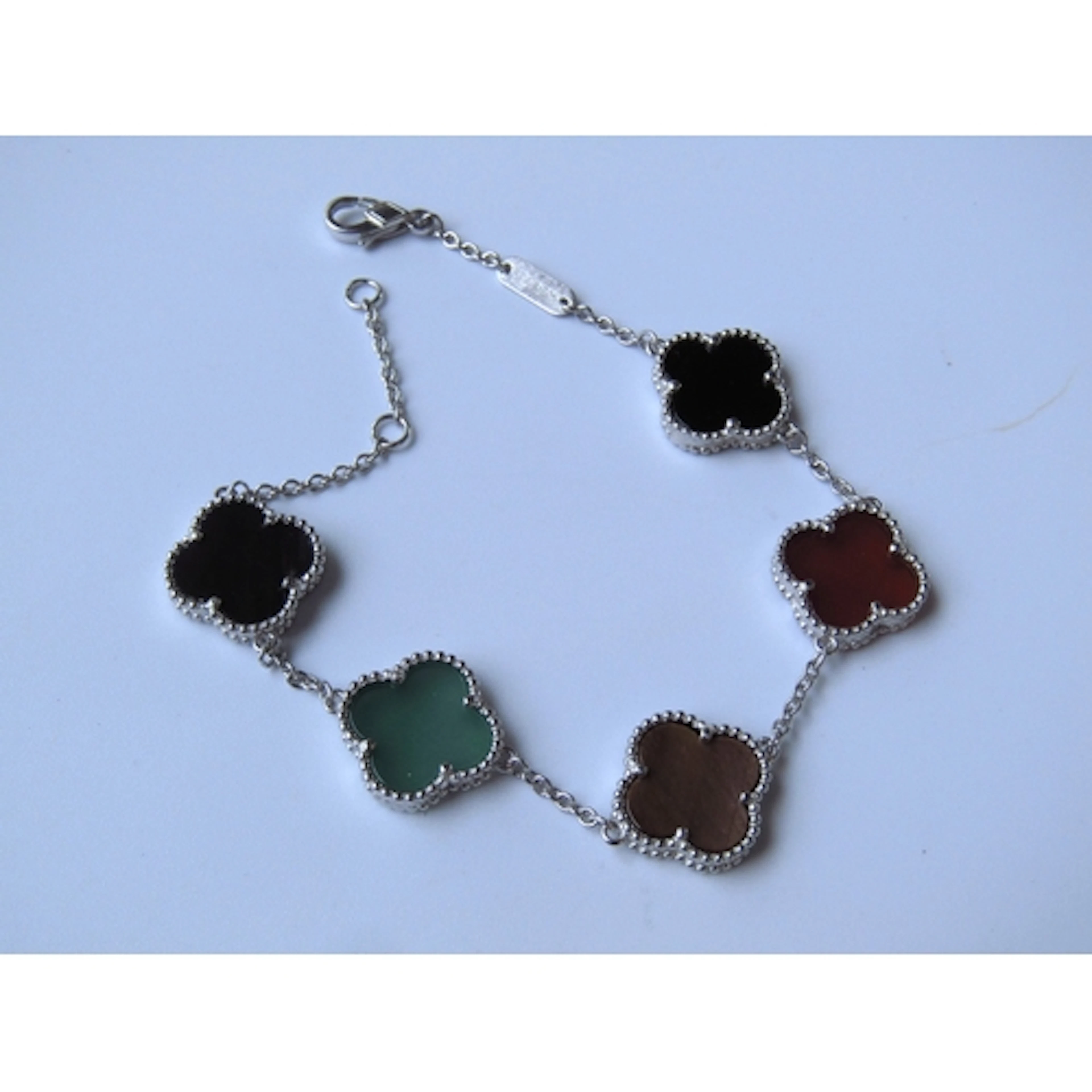 Silver Ladies Bracelet Articulated Form with Inset Panels Mo...
