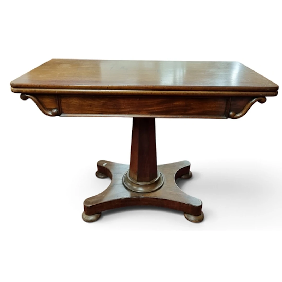 A 19th Century fold over Supper Table on platform base. H 75...