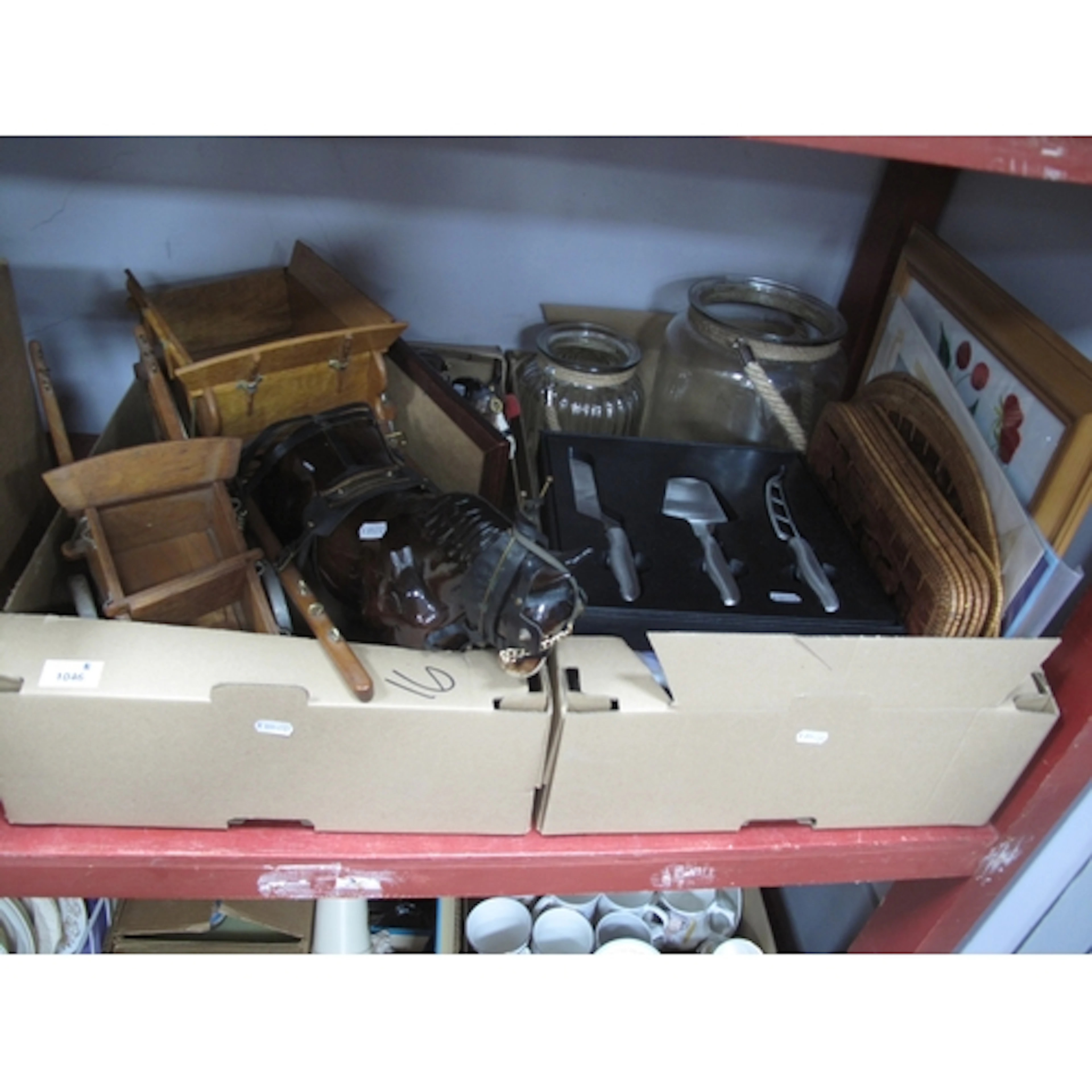 Household ware, including two large ceramic shire horses wit...