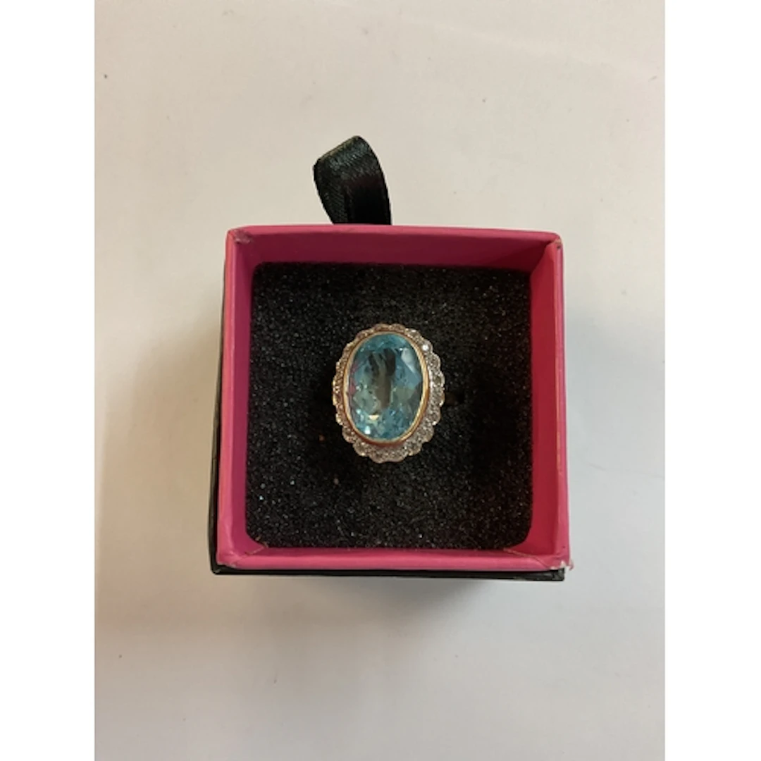 Antique style Aquamarine ring with Diamond surround in yello...
